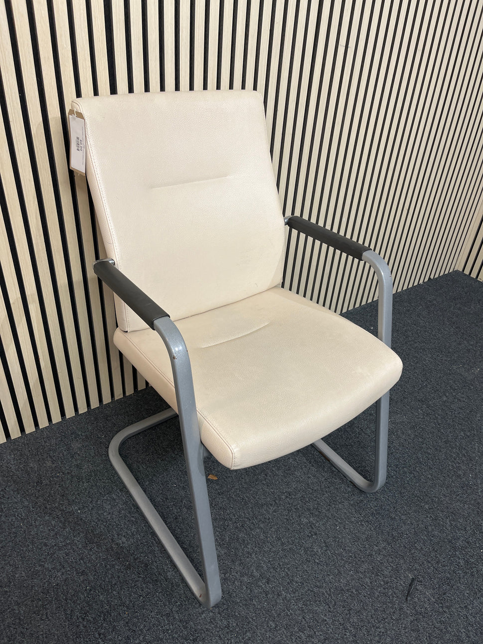 Cream leather meeting chair with chrome canitilever frame