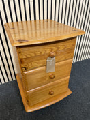3 drawer solid pine bedside unit featuring three drawers with knobs 43Wx50Dx64H  44467