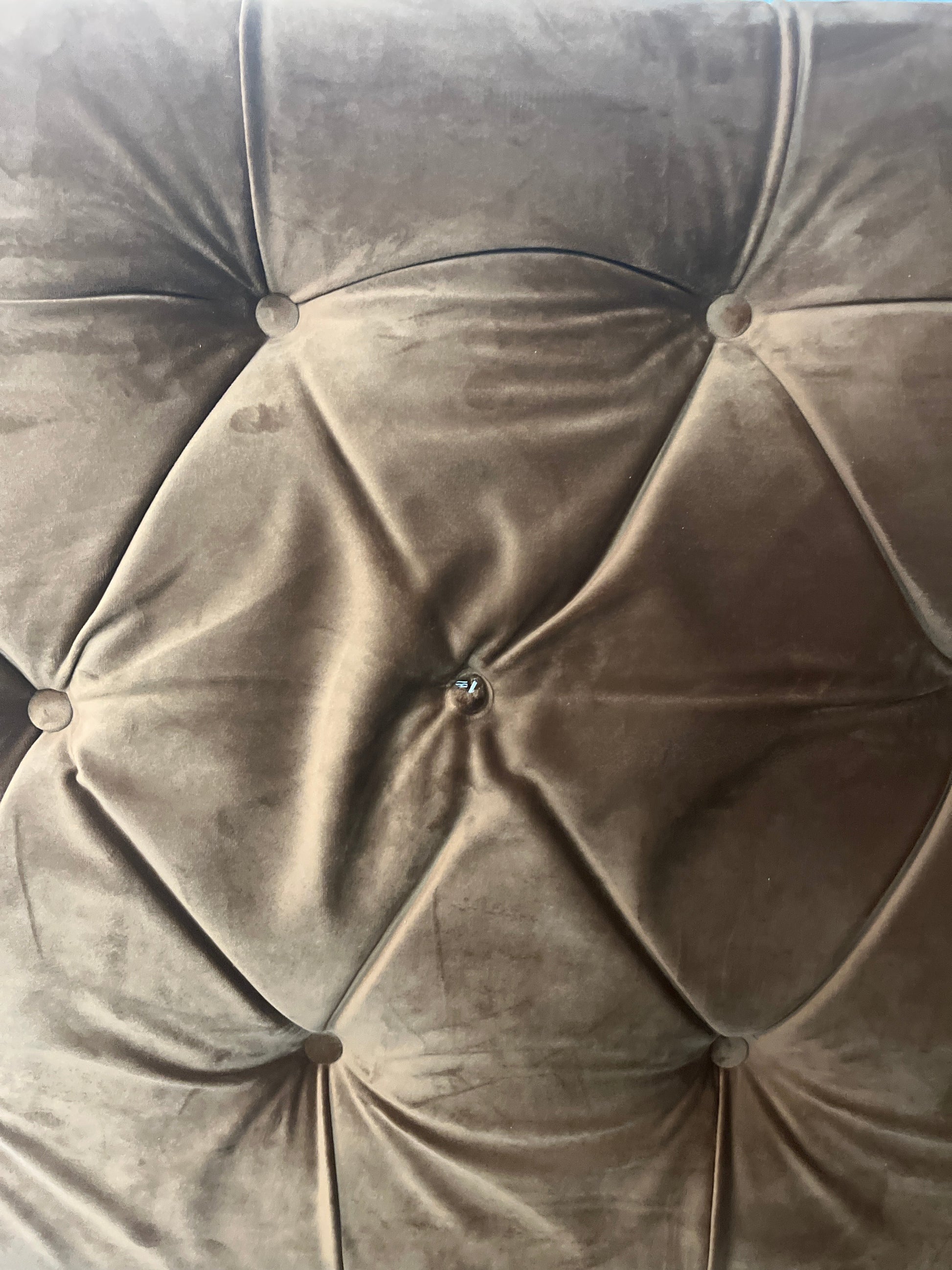 4ft 6 brown fabric button back headboard 2225