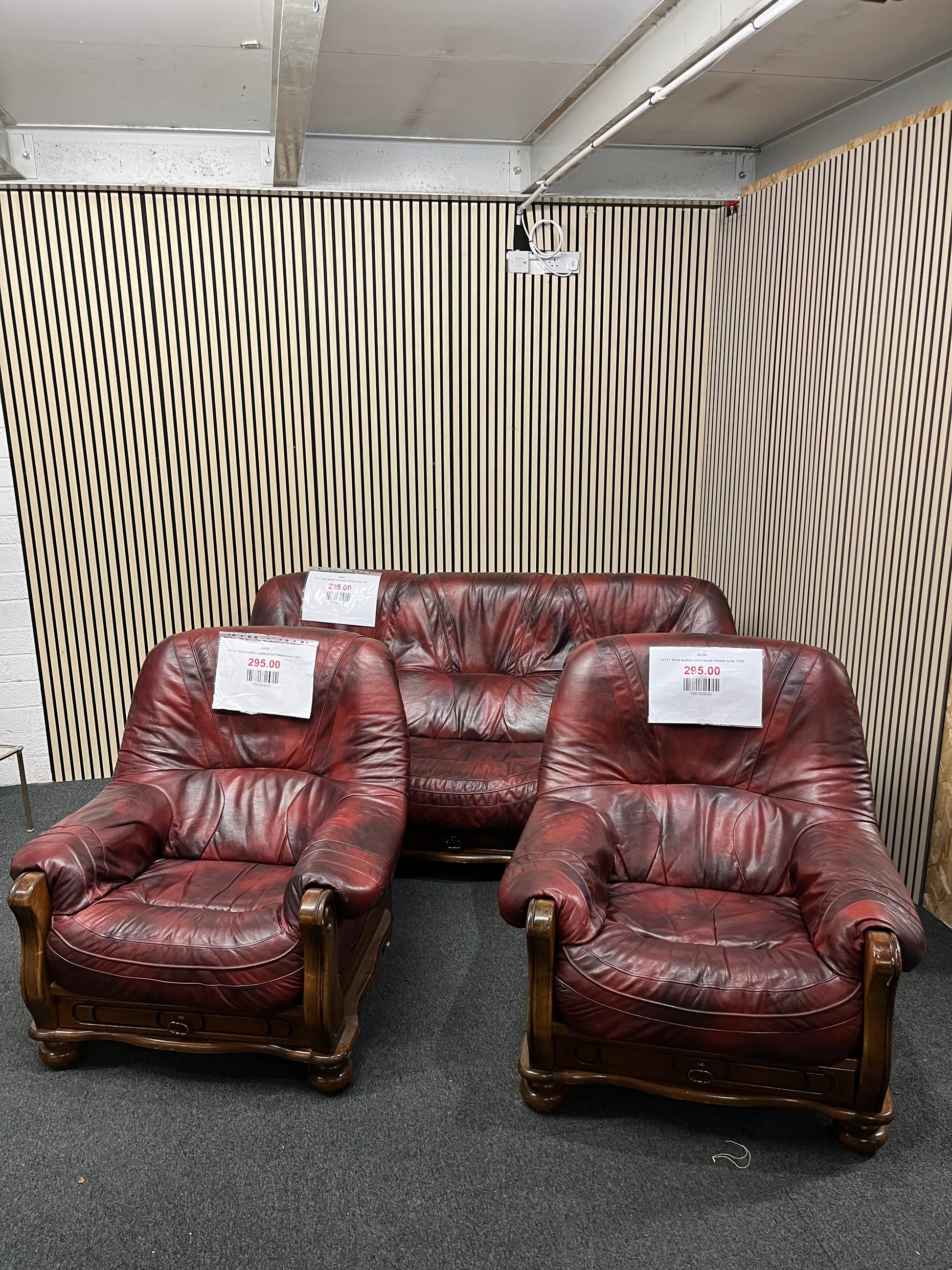 3+1+1 Wine leather solid wood framed suite 1325