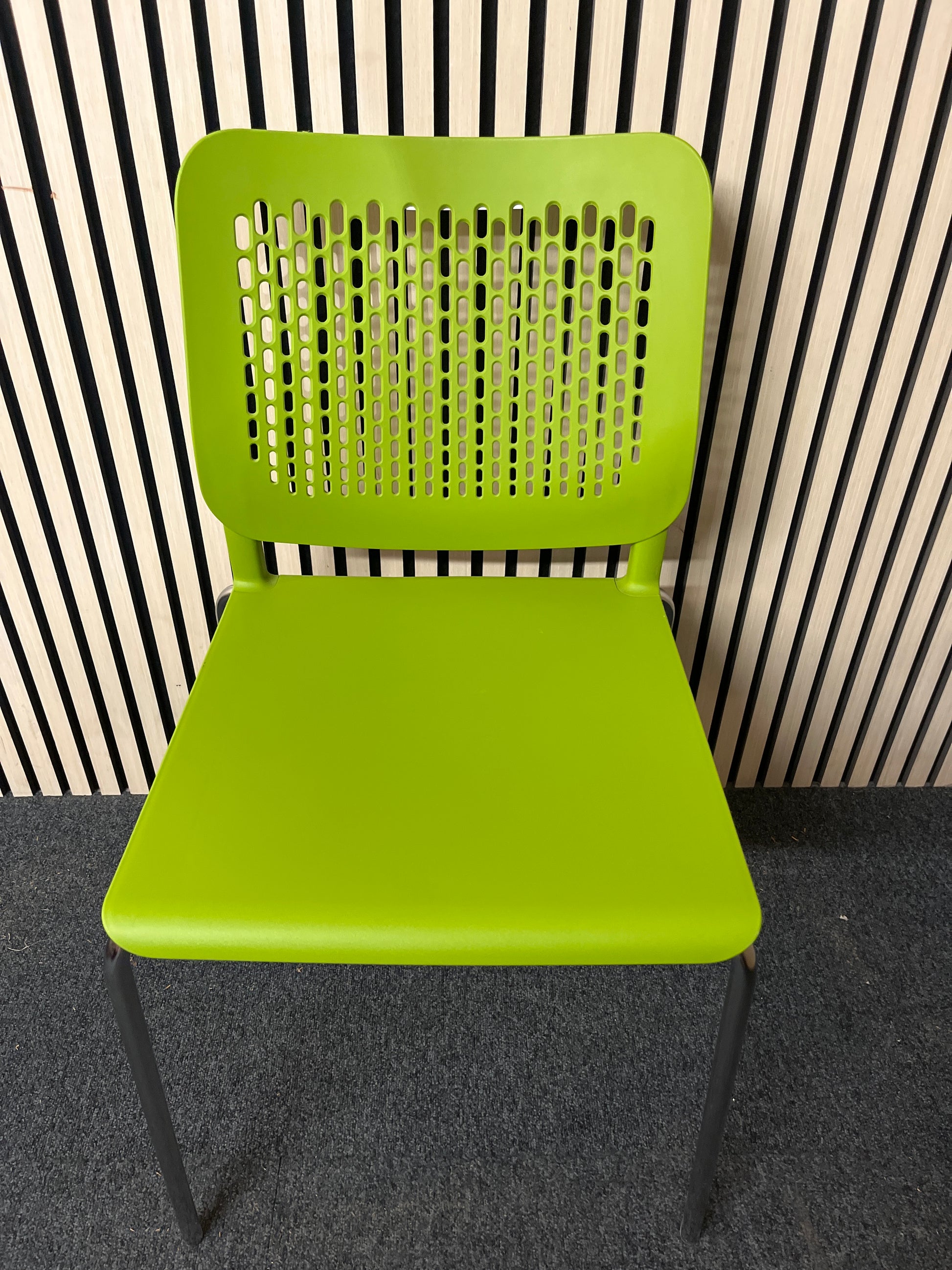 Low chrome framed cafe chair with polyprop lime green seat and back 1425