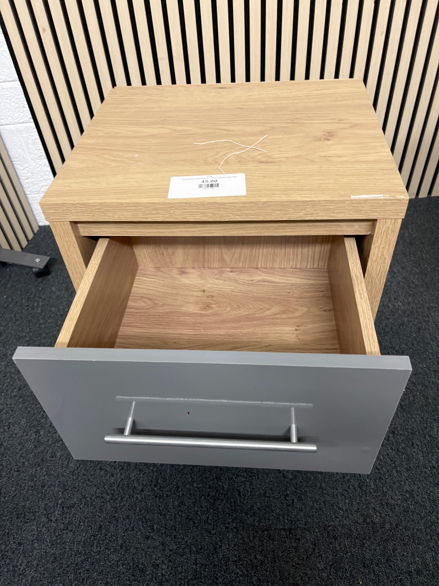 Oak laminate and grey gloss 1 drawer bedside locker 2425