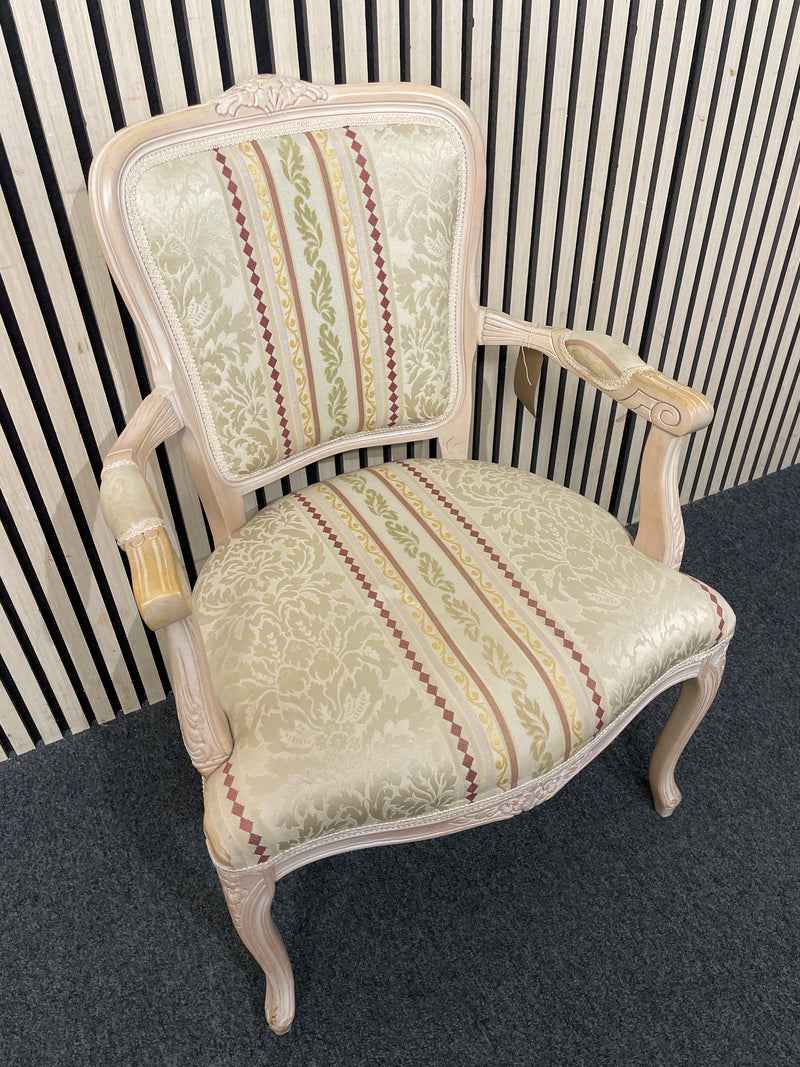 Solid wood cream painted ornate Italian limogue armchair with mixed fabric   44541