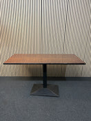 Switch Rectangular low dark wood stained bar tables with powder coated black metal central column base 77Hx138Wx61D 1425 2 image