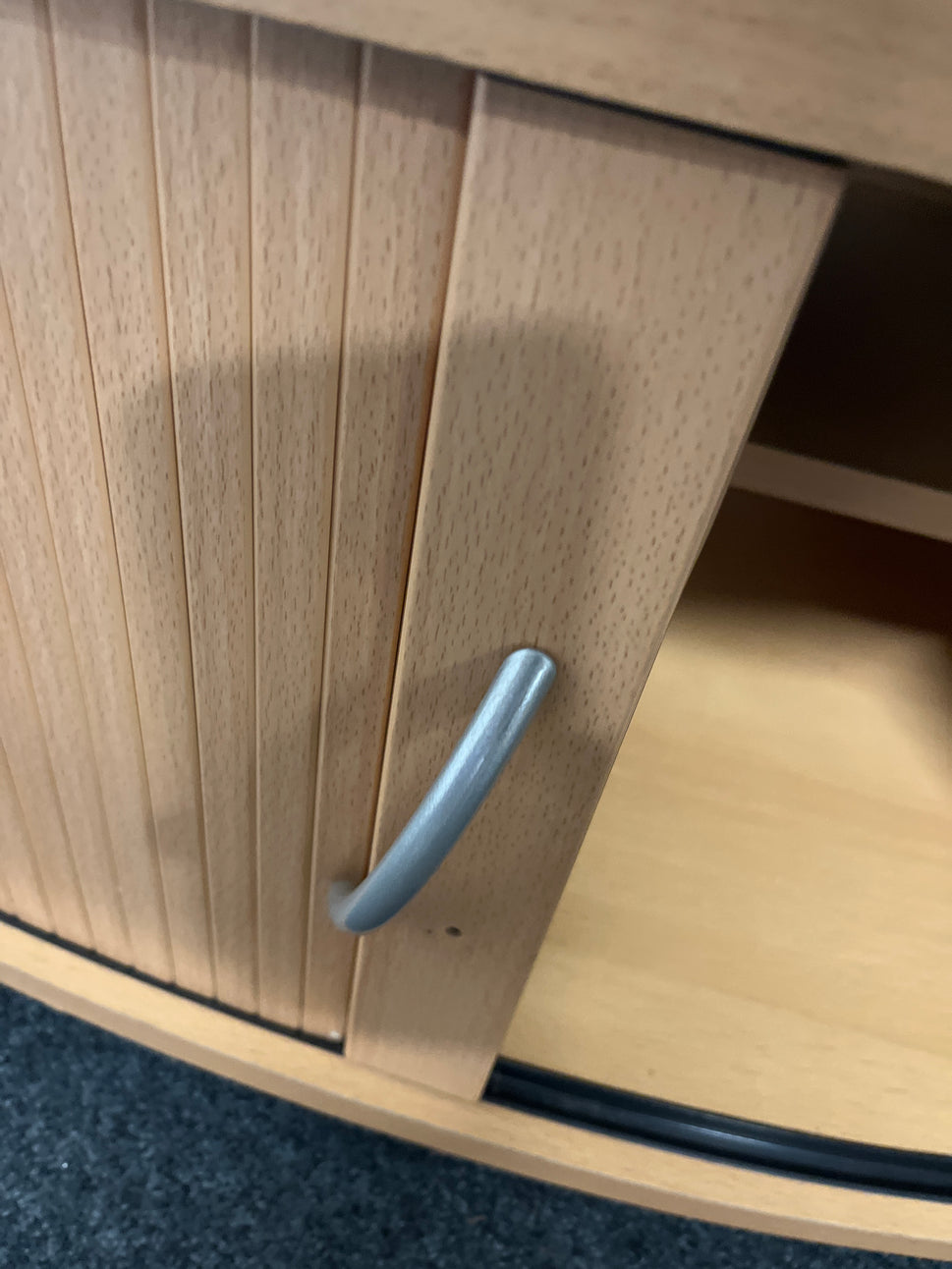Beech laminate tv unit with tambour drawers 1225