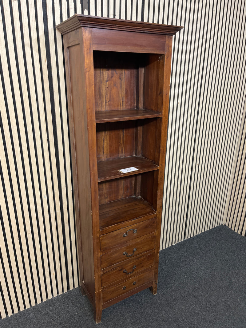 Tall solid wood unit featuring open shelving and bottom drawers. (H 180 x W 58 x D 33 cm)  44590