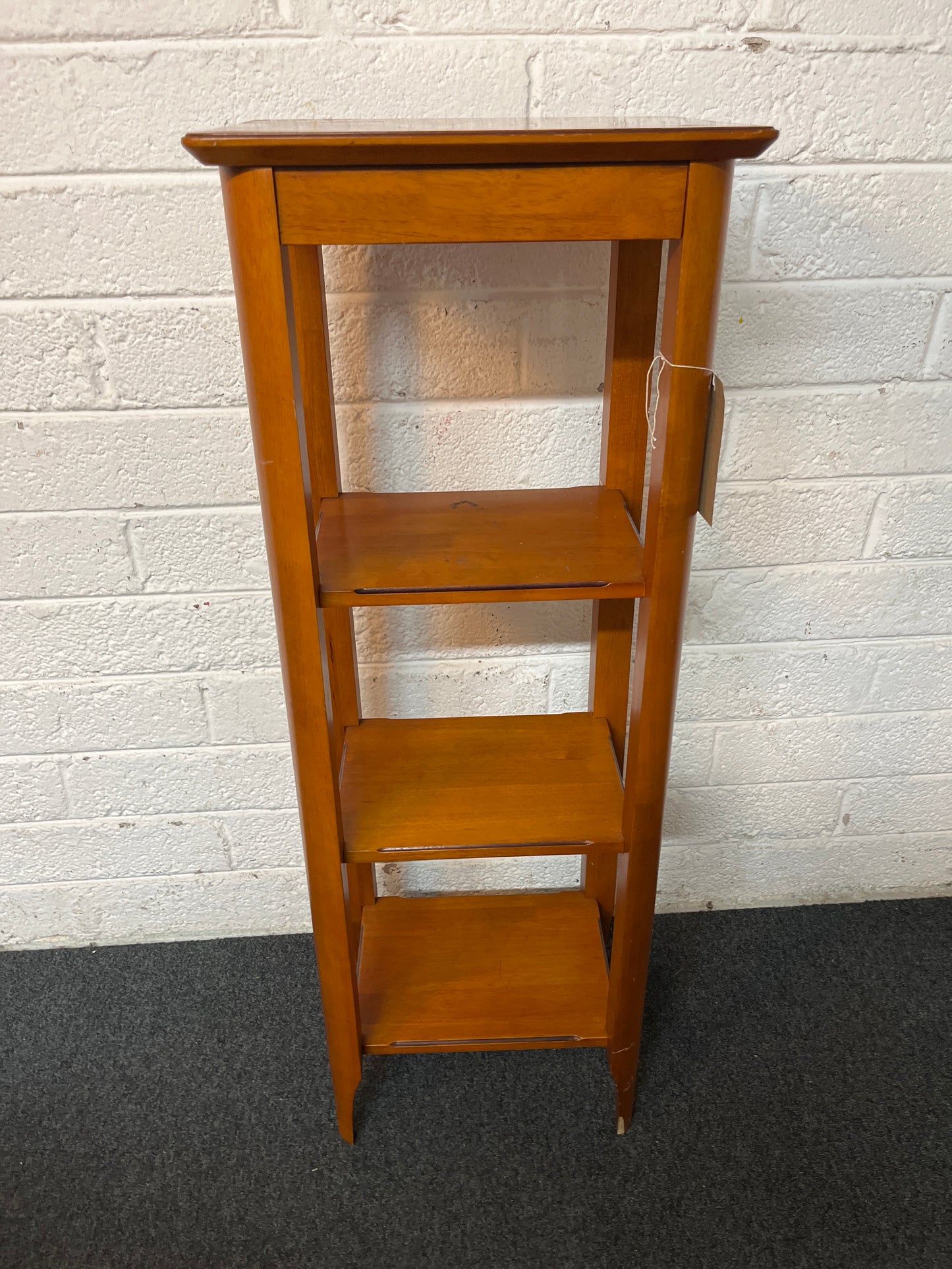 Tiered stained pine shelf unit 1325