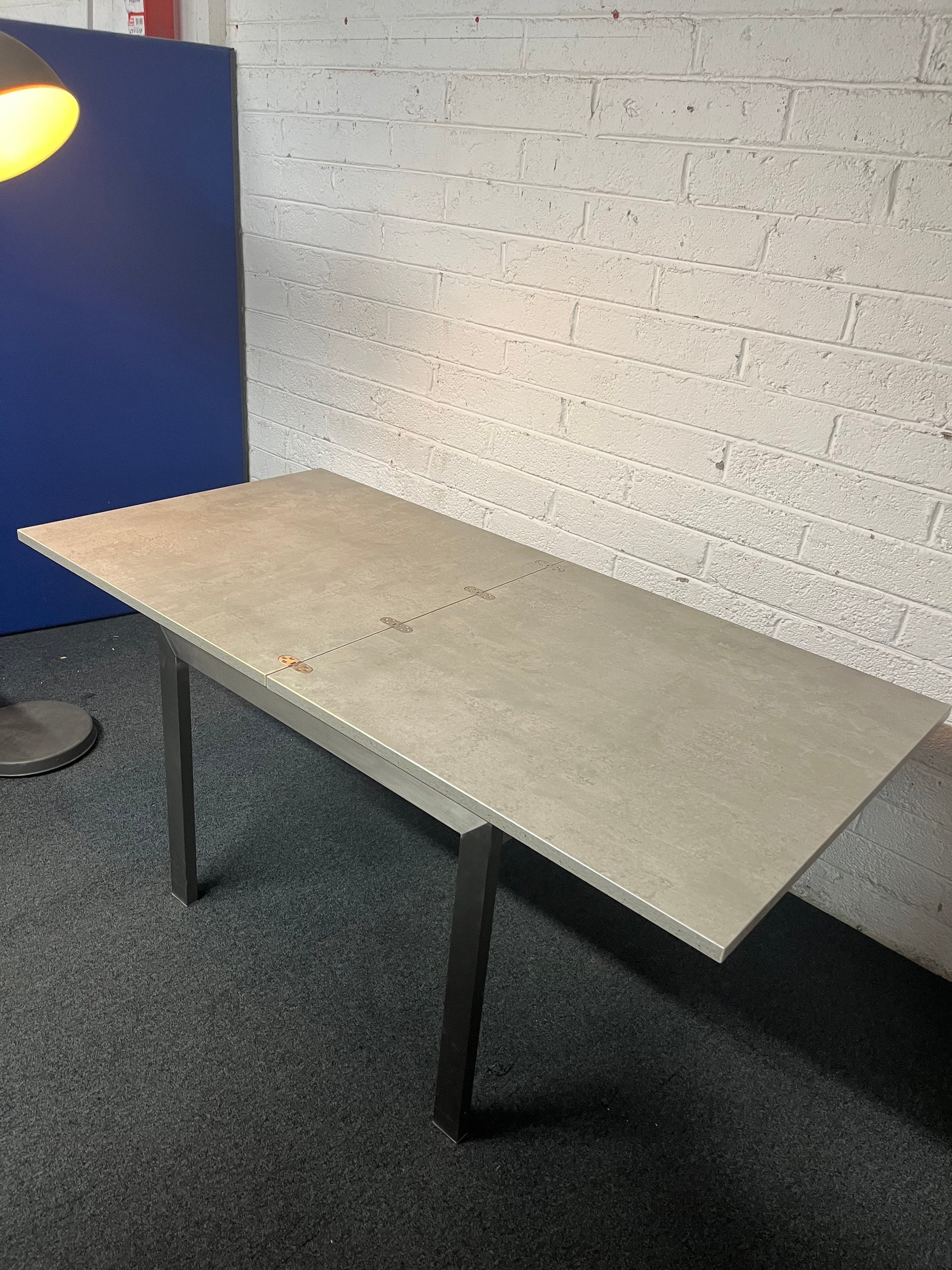 Metal framed large fold out grey laminate kitchen table (H 72 x W 180 x D 90 cm) 1325