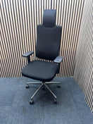 Vitra Headline high back Executive office swivel chair with integrated headrest and adjustable Lumbar support, polished chrome frame and heigh adjustable arms on a polished chrome 5 star base