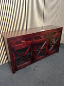 Switch Large stained cherry wood 3 glass door 3 drawer sideboard (H 90 x W 155 x D 46 cm) 43632 2 image