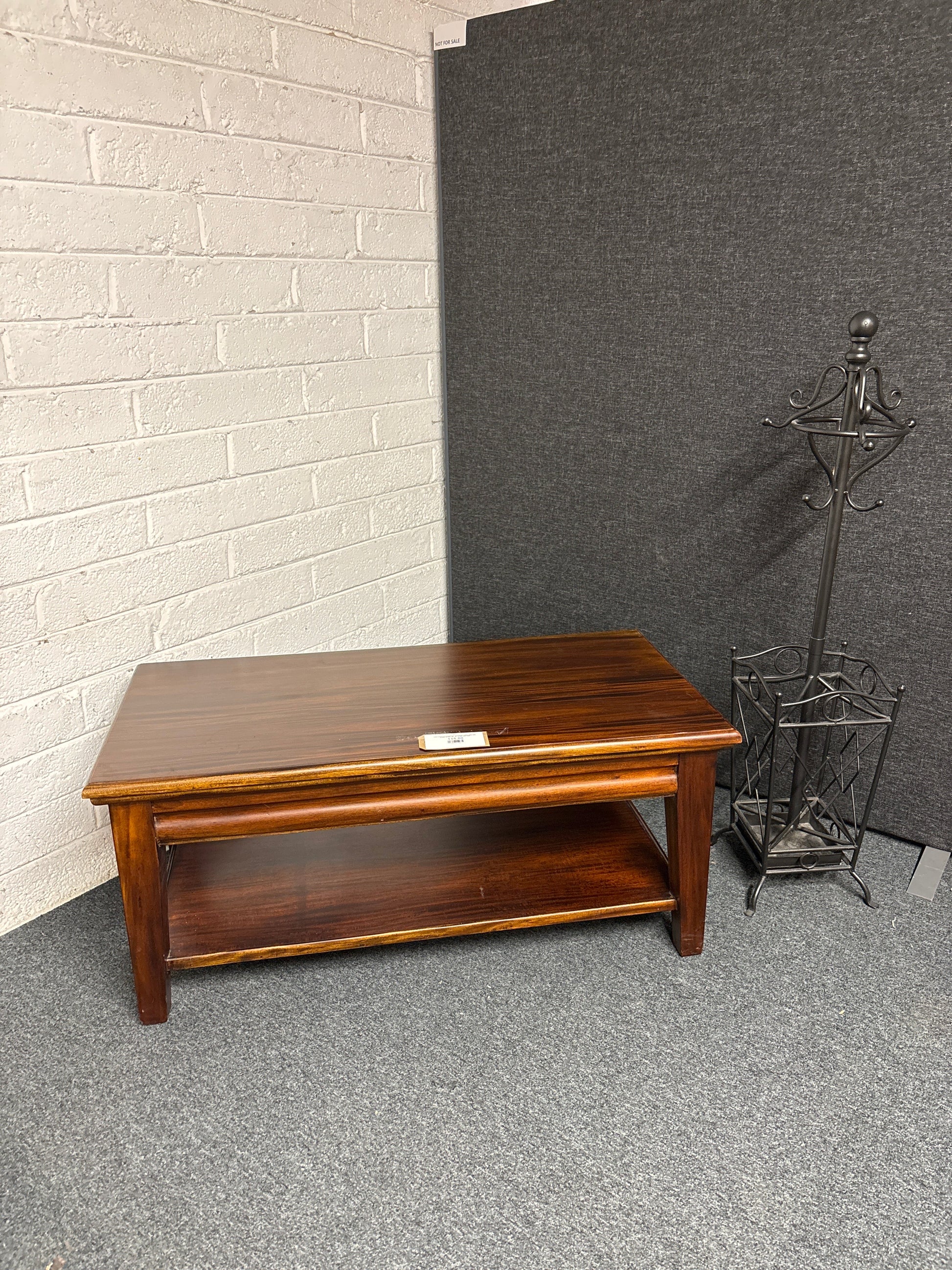 Solid hardwood stained low rectangular coffee table with drawer (H 540 x W 110 x D 550 mm) 1225