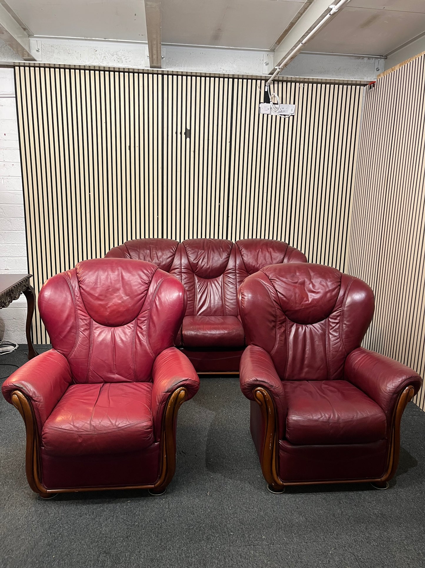 3+1+1 Wine leather Dutch Oak framed high back sofa suite  3126
