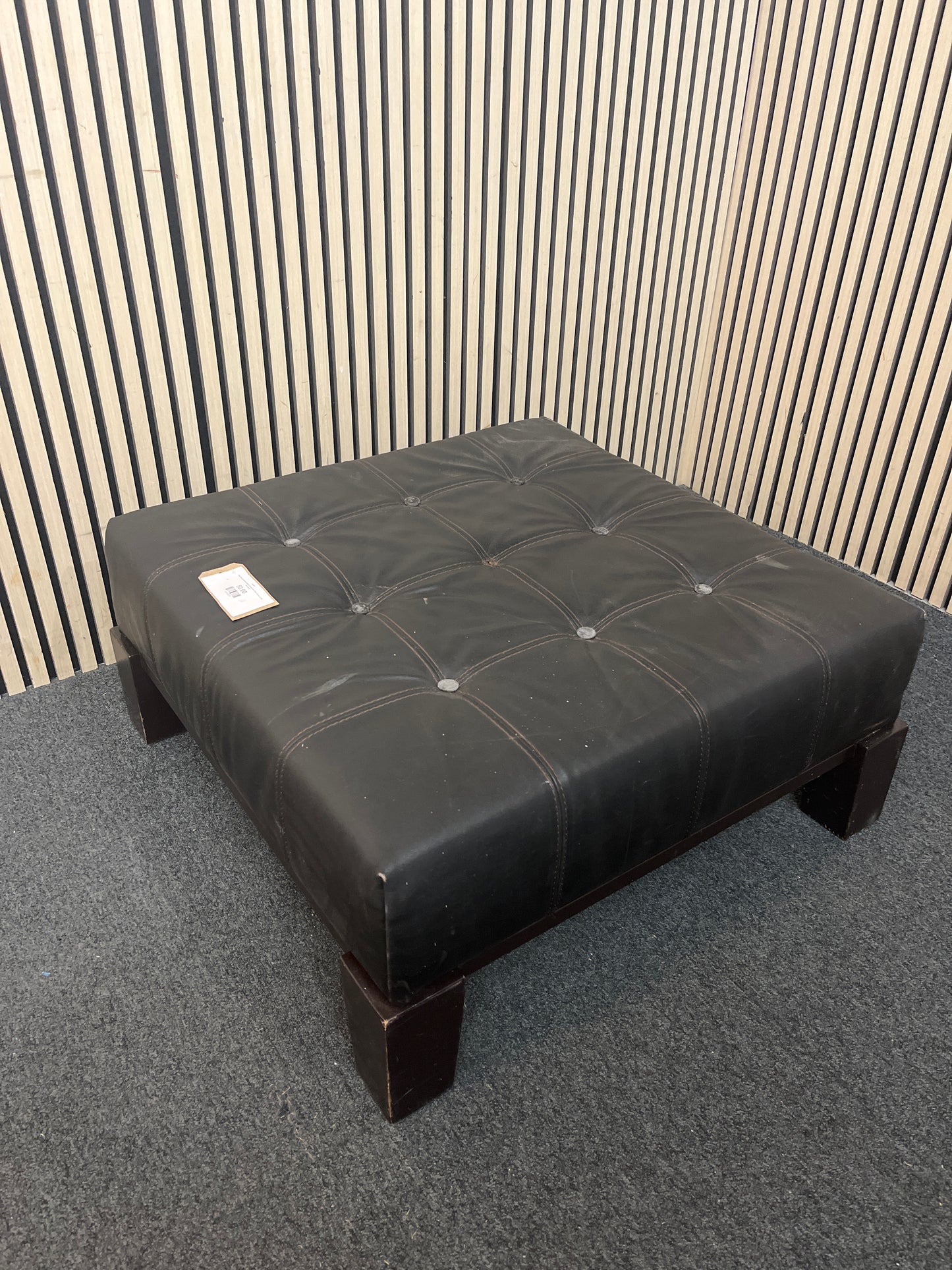 Dark brown leather square footstool (H 185 x W 44 x D 39 cm) 43345