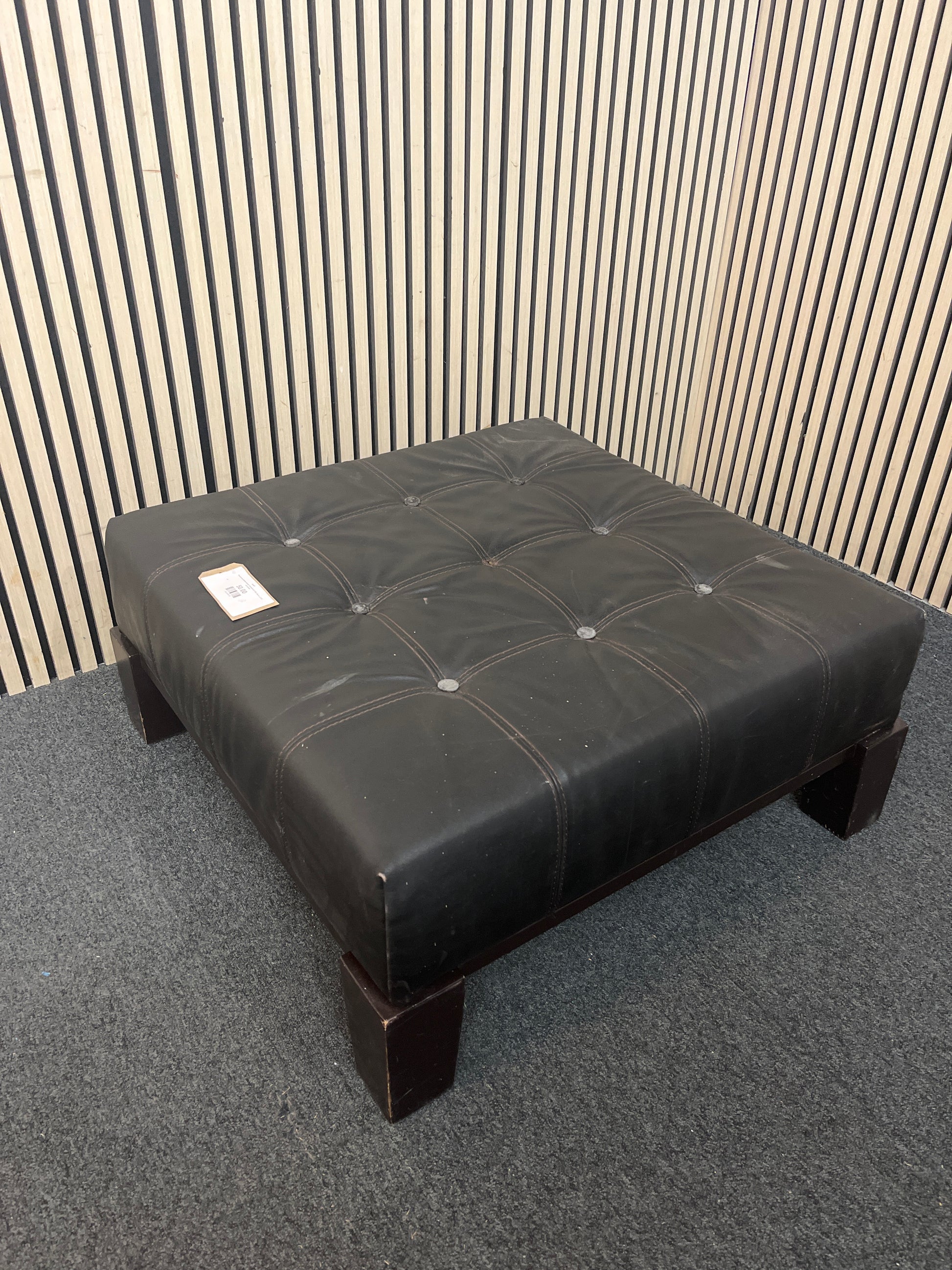Dark brown leather square footstool (H 185 x W 44 x D 39 cm) 43345