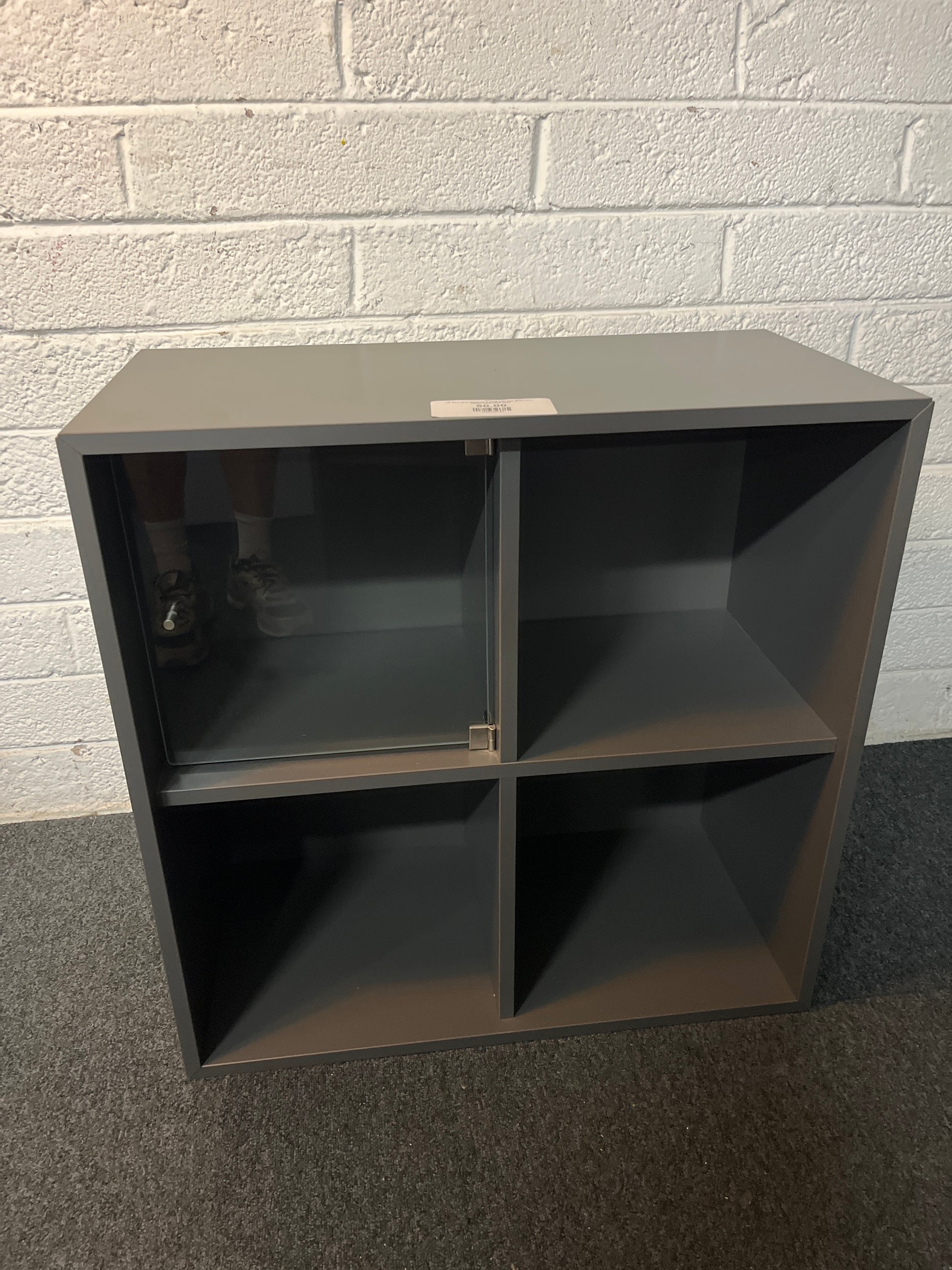 Tall Eket grey laminate 4 shelf with one glass door  700Wx700Hx350D 2225