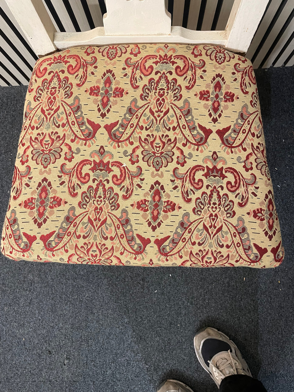 Solid pine cream painted kitchen chairs with fabric seat 2425