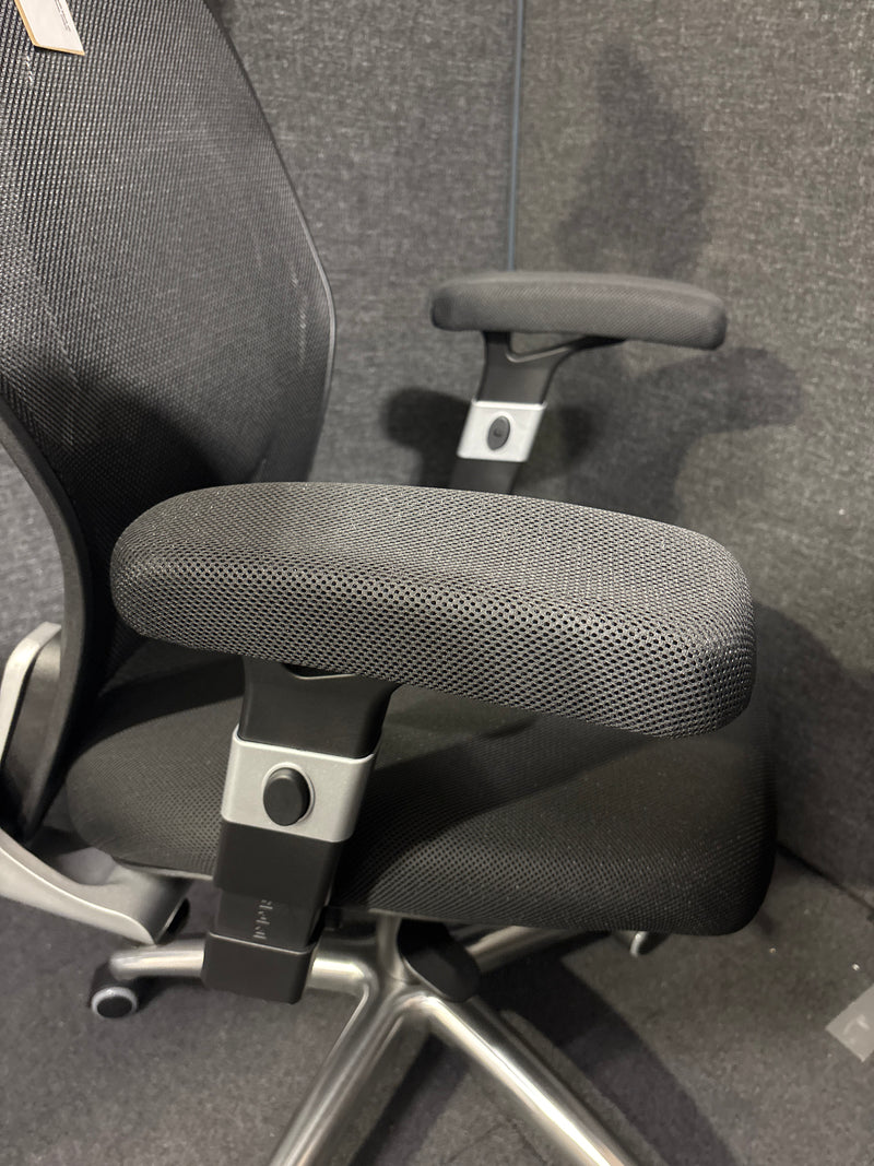 NEW  Sandro mesh back executive chair with black air mesh seat, height adjustable arms, 5 star base. PRICE INC VAT