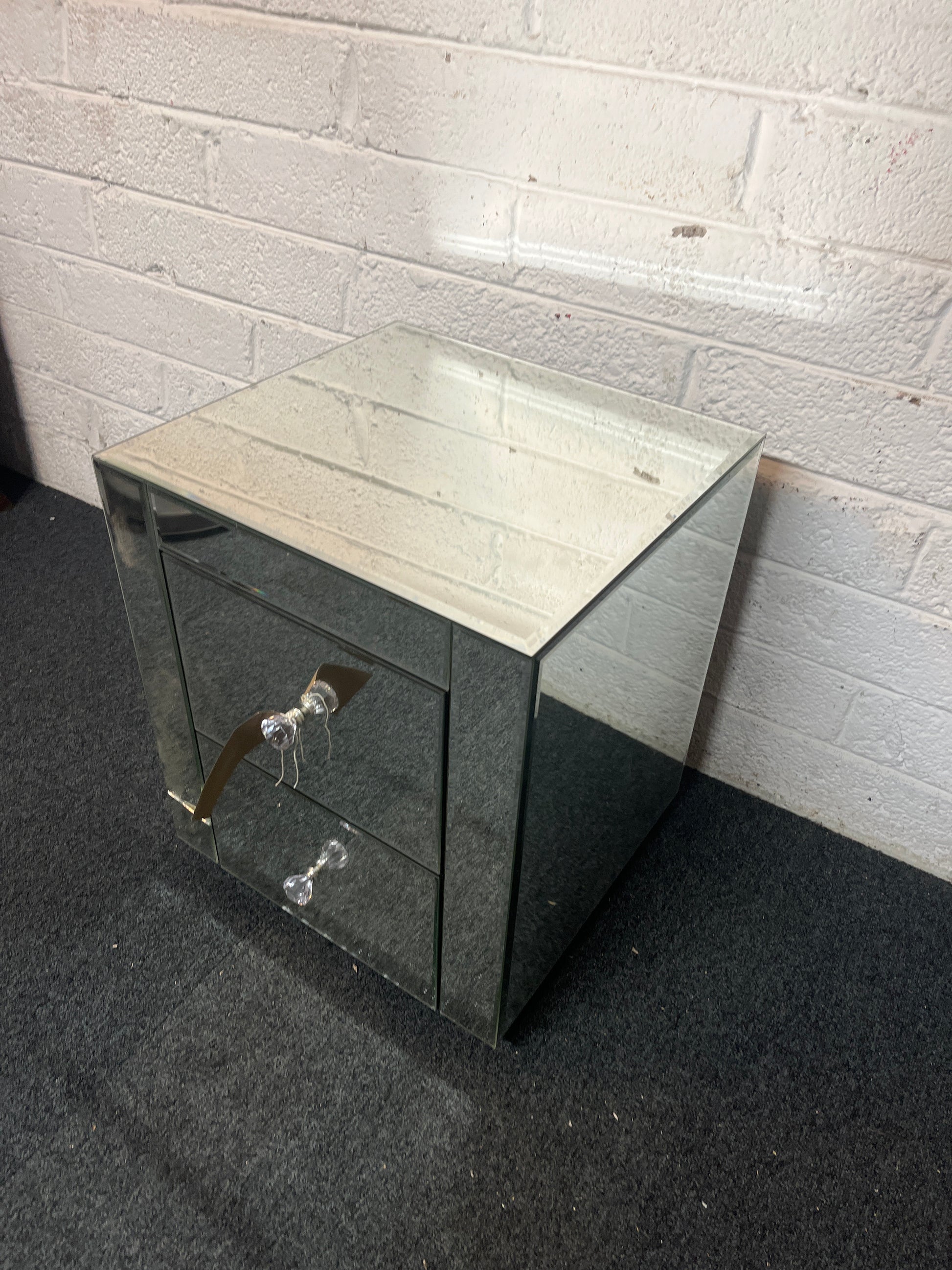 2 drawer glass bedside locker (cracked)  1325