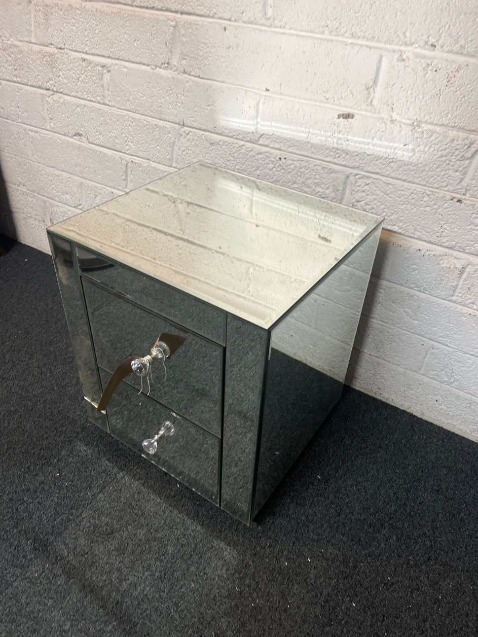 2 drawer glass bedside locker (cracked)  1325