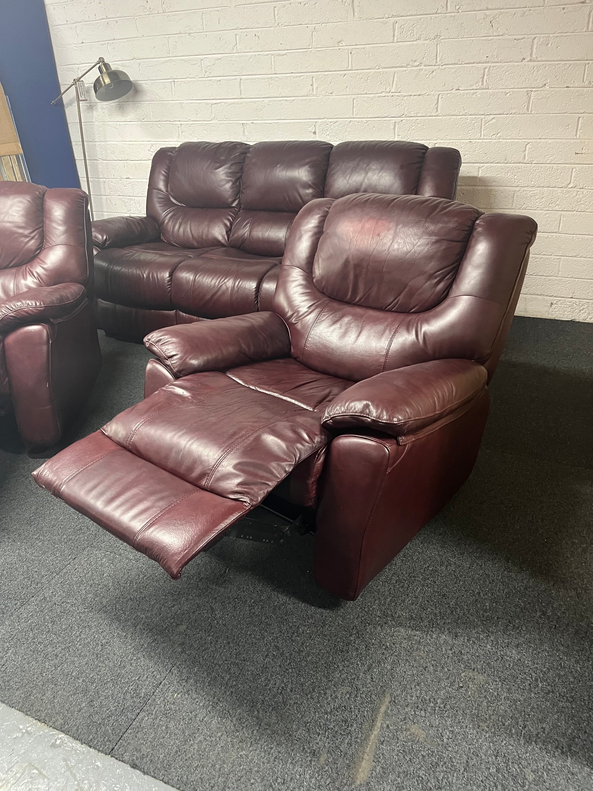 3+1+1 dark brown real leather suite with reclining armchairs 3225