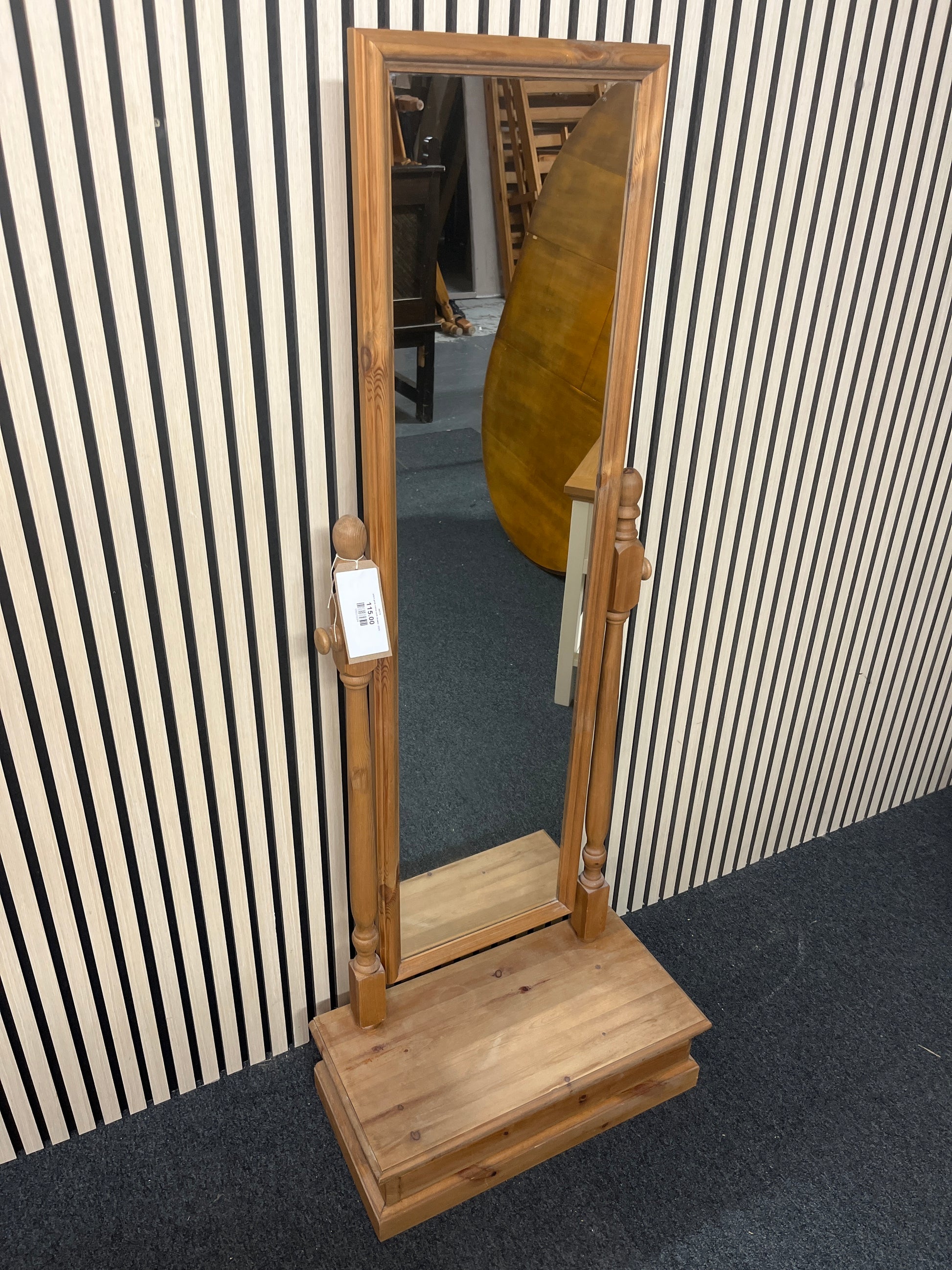 pitch pine mirror with drawer  2325