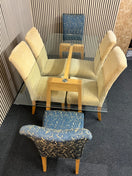 Switch Long glass rectangular dining table(W 180 x D 90 cm) with 4 no. high back brown fabric dining chairs and 2 no. navy and gold fabric end chairs 3 image