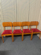 Set of 4 no. Mid-century style wooden dining chair with red velvet upholstered seat.  44727