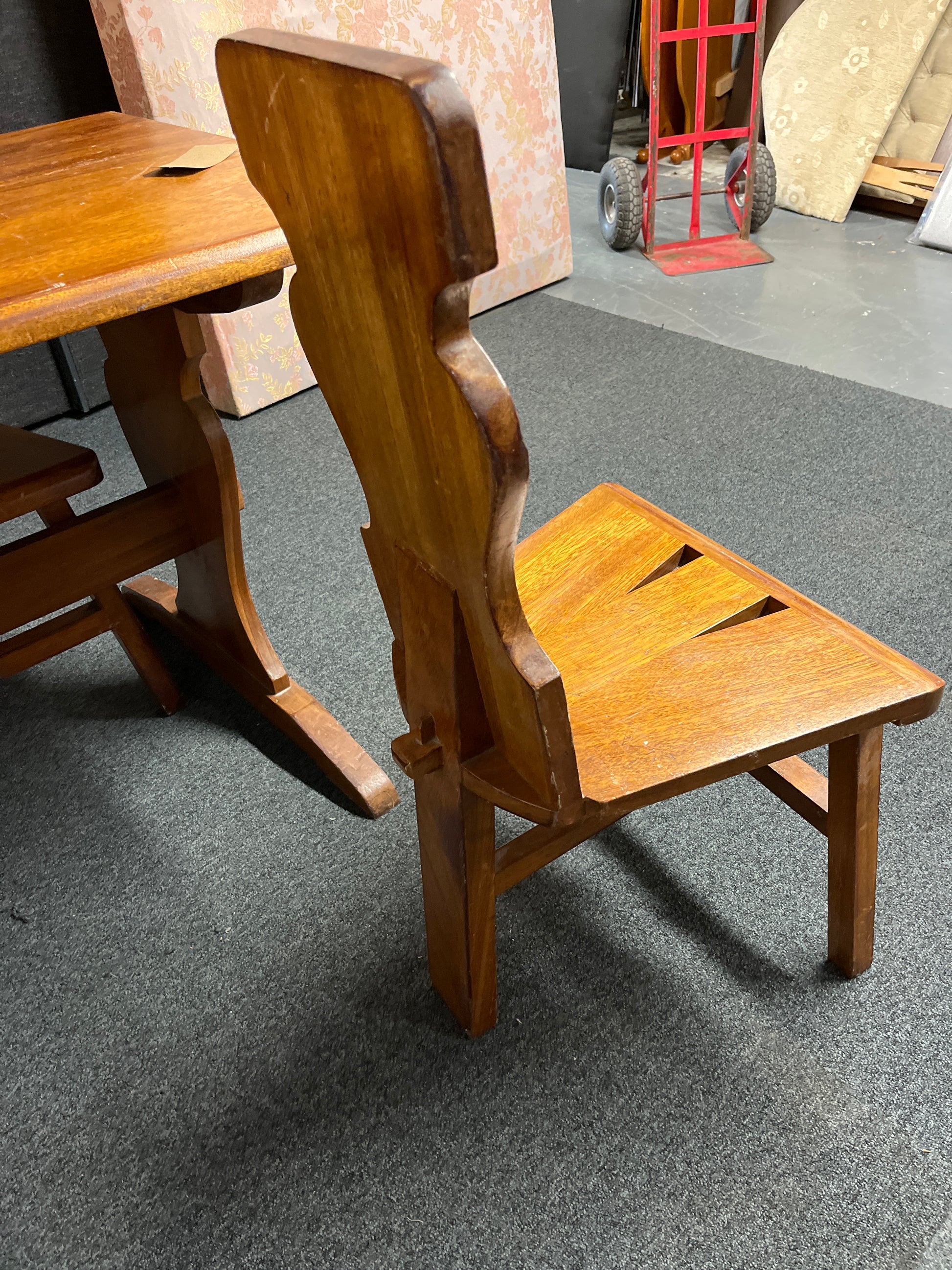 Solid teak rectangular kitchen table (L 150 x W 75 cm)with 4 no. ornate matching chairs 2225