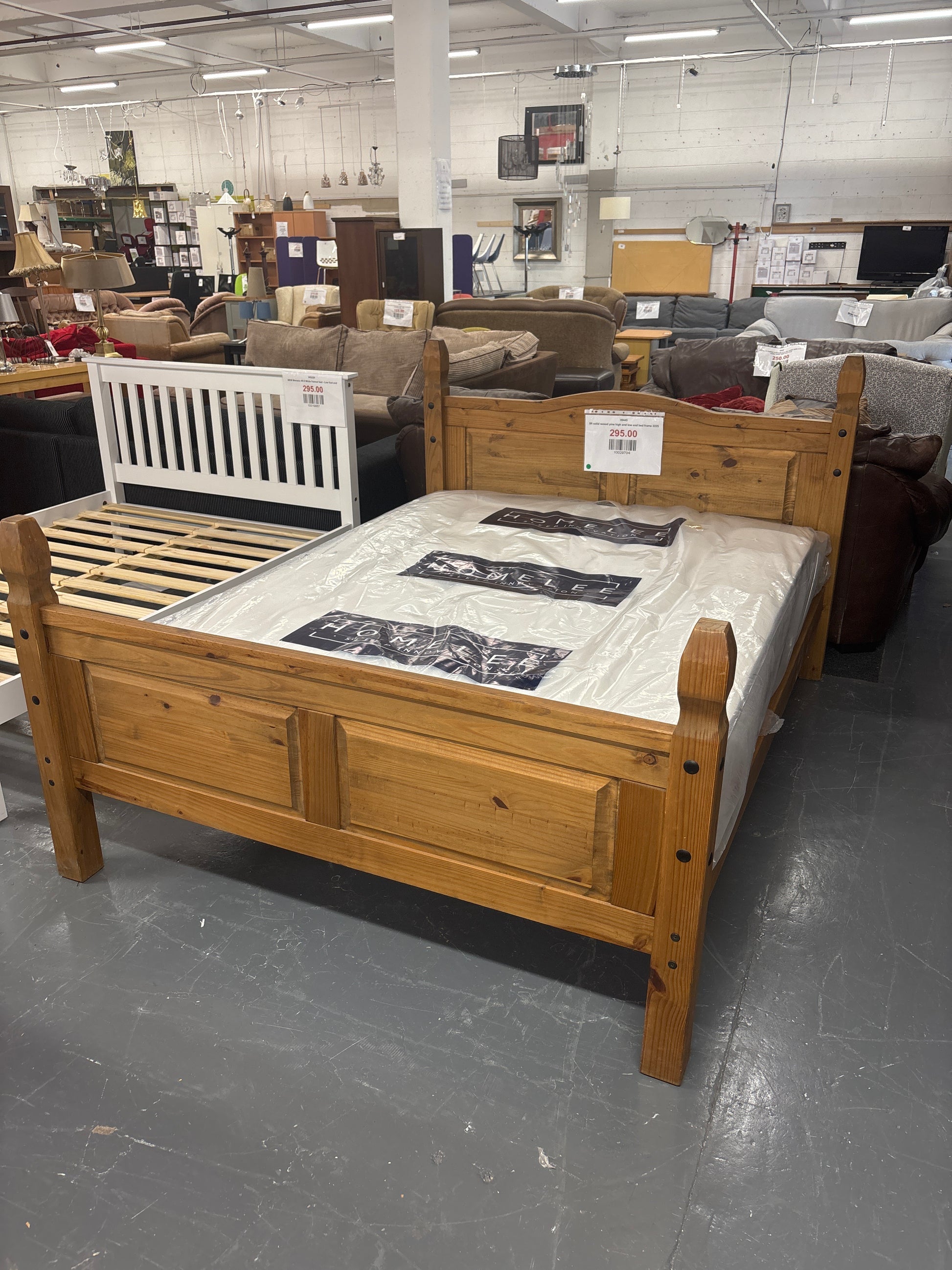 5ft solid waxed pine high and low end bed frame 2225