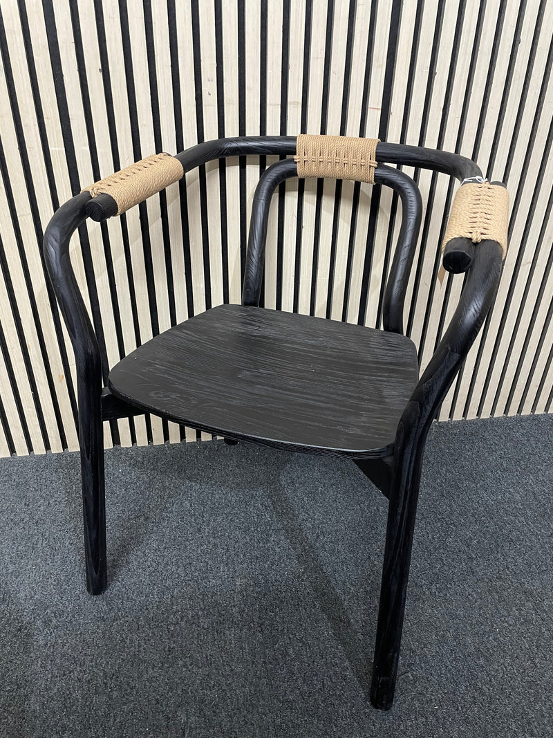 Solid wood black painted occasional chair with wicker handles  44445
