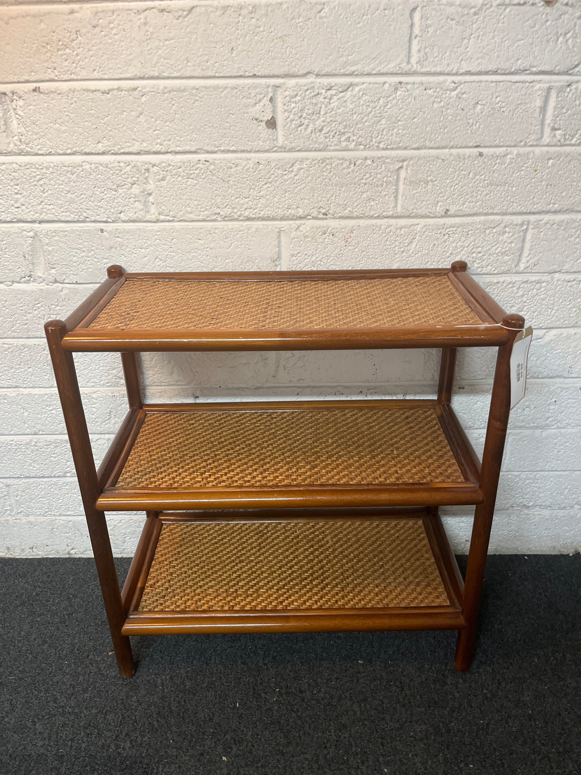 Cane framed tiered shelf unit (H 74 x W 68 x D 35 cm) 1325