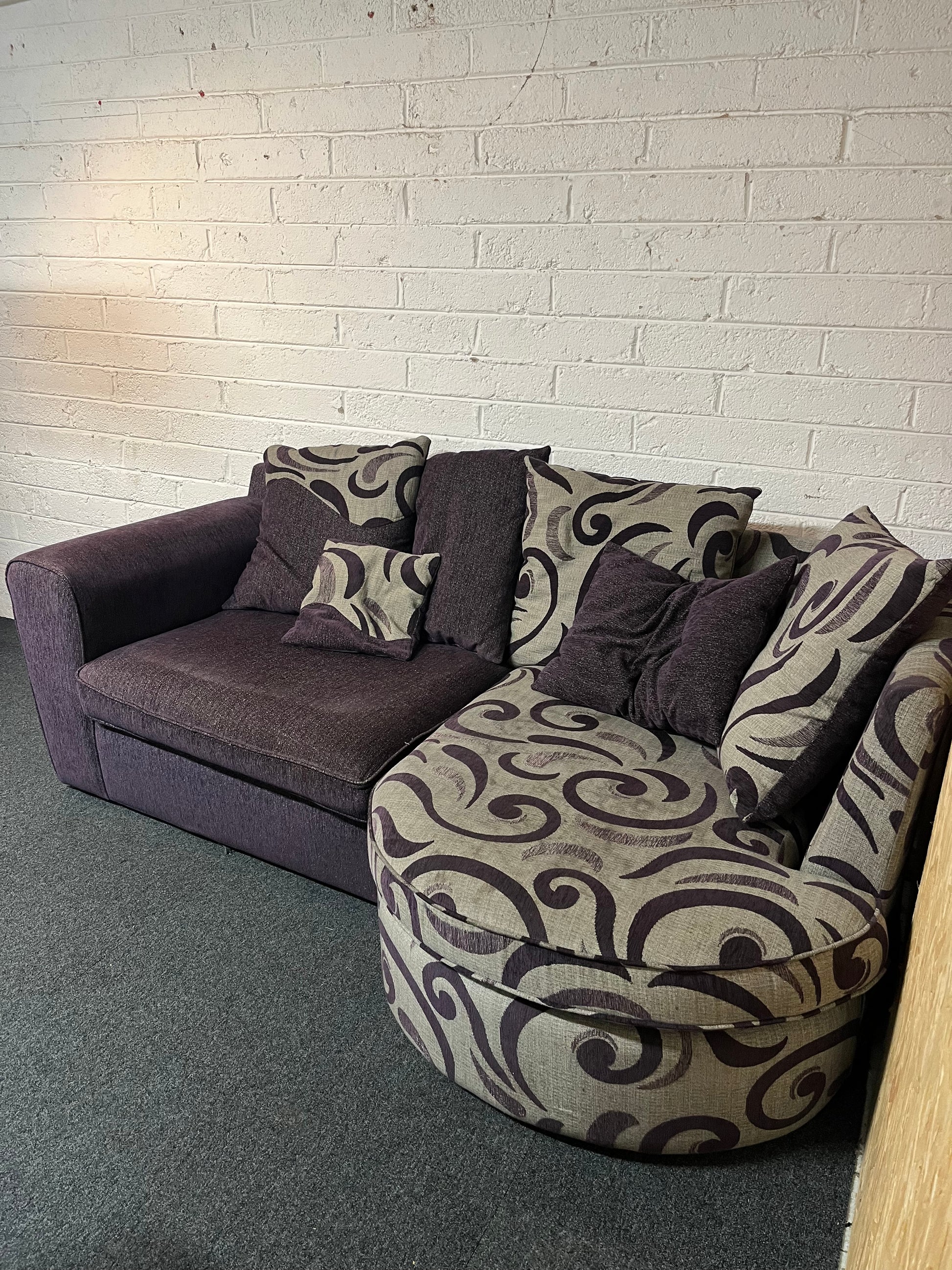 Lilac and grey fabric corner suite 1325