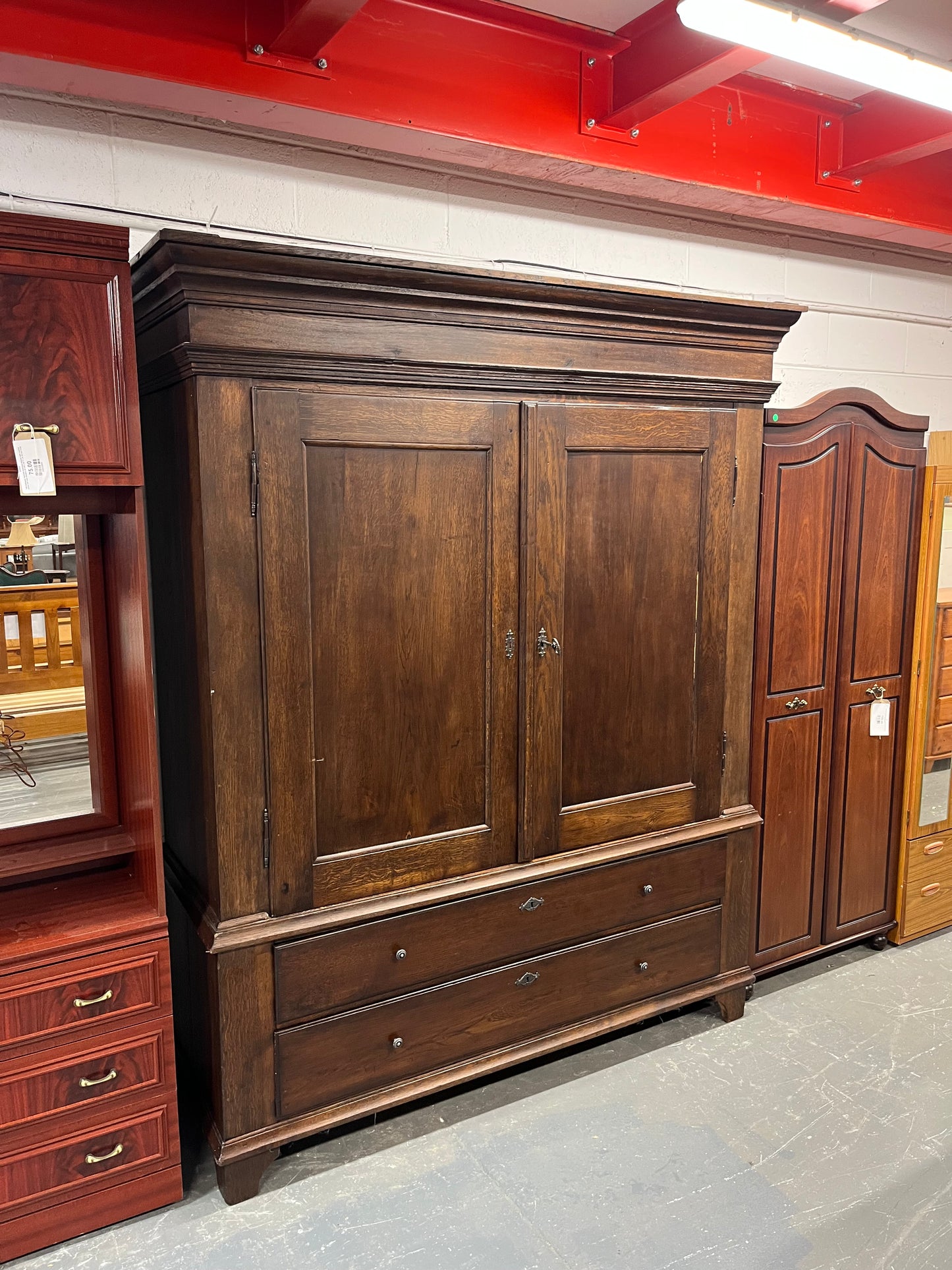 Large solid dark wood 2 door 2 drawer pantry unit (H 208 x W 170 x D 62 cm) 2226
