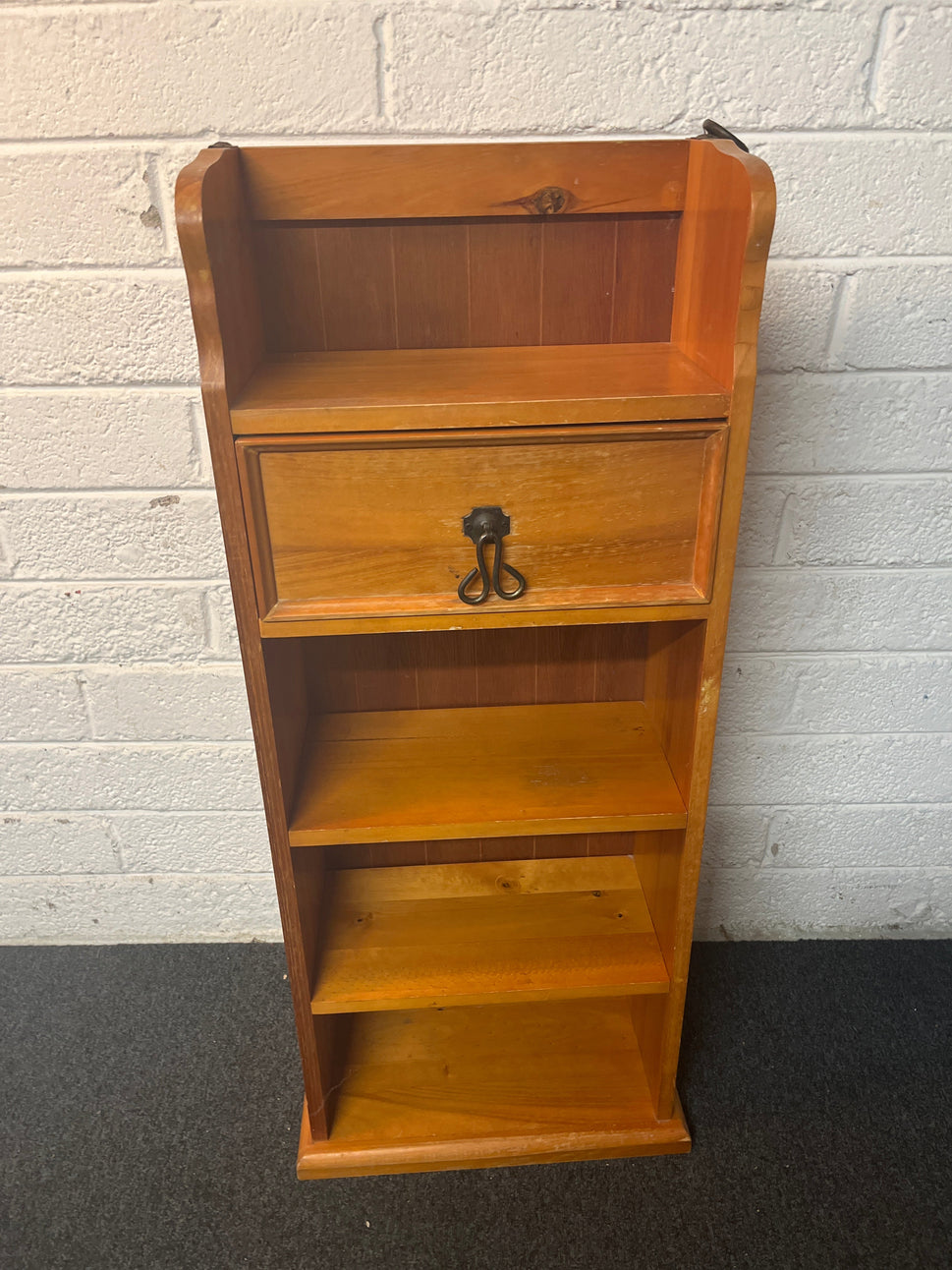 Tall slim 1 drawer pine shelf unit 2225