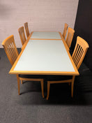 Switch Solid beech and frosted glass extendable dining table with 6 no. matching beech chairs with black seat fabric (L 210 - 130 x W 70) 2225 3 image