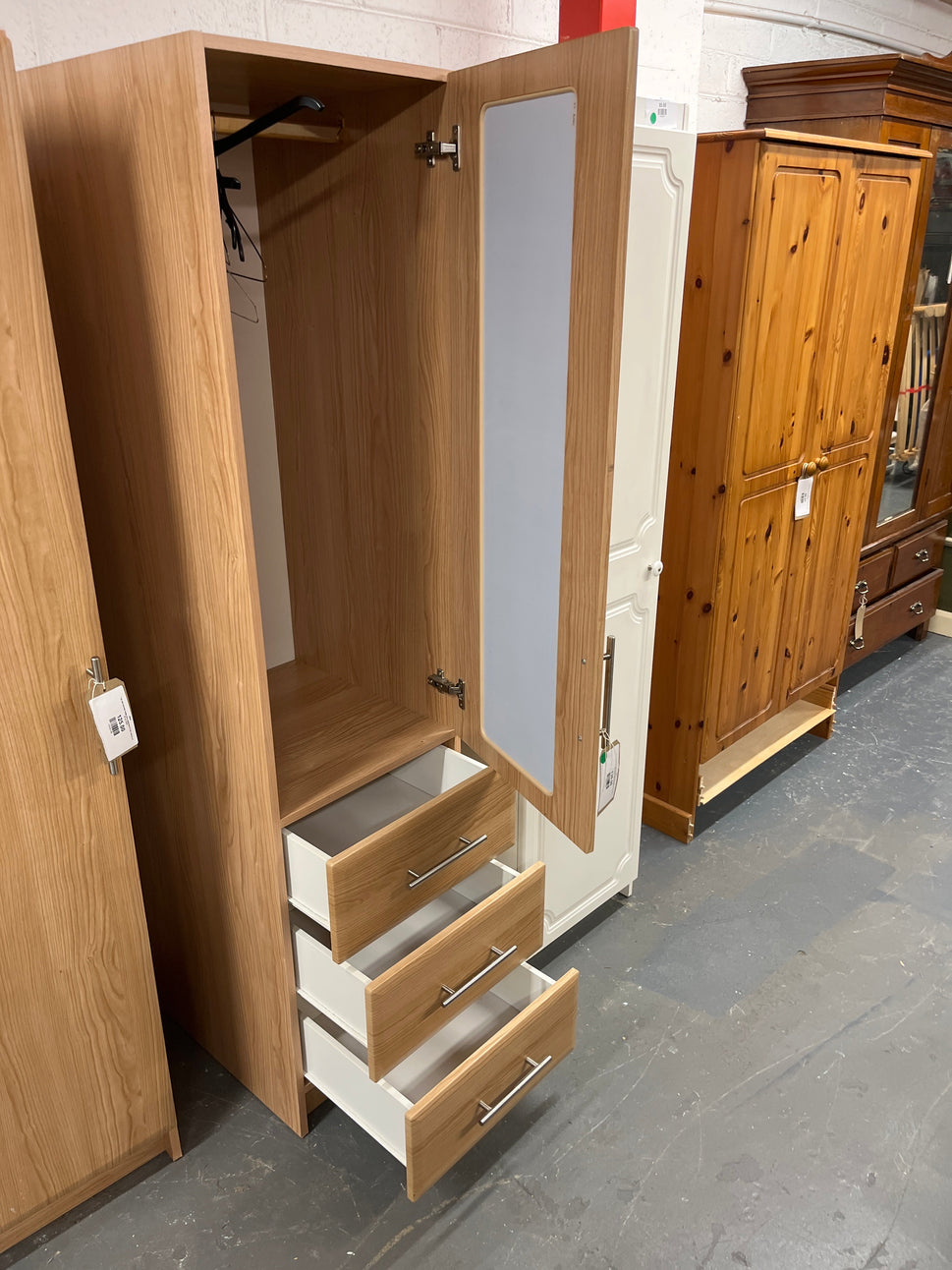 Tall 1 door 3 drawer oak laminate single door wardrobe (H 183 x W 45 x D 52 cm) 3225