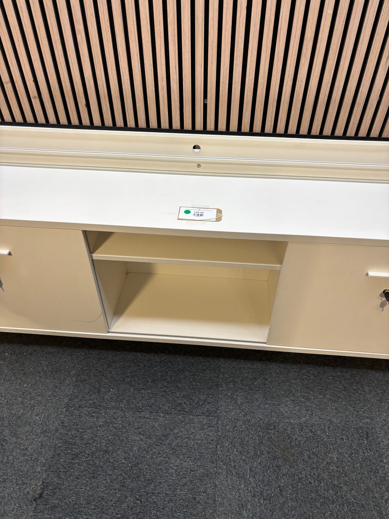 2 sliding door low white storage unit (H 60 x W 180 x D 44 cm)
