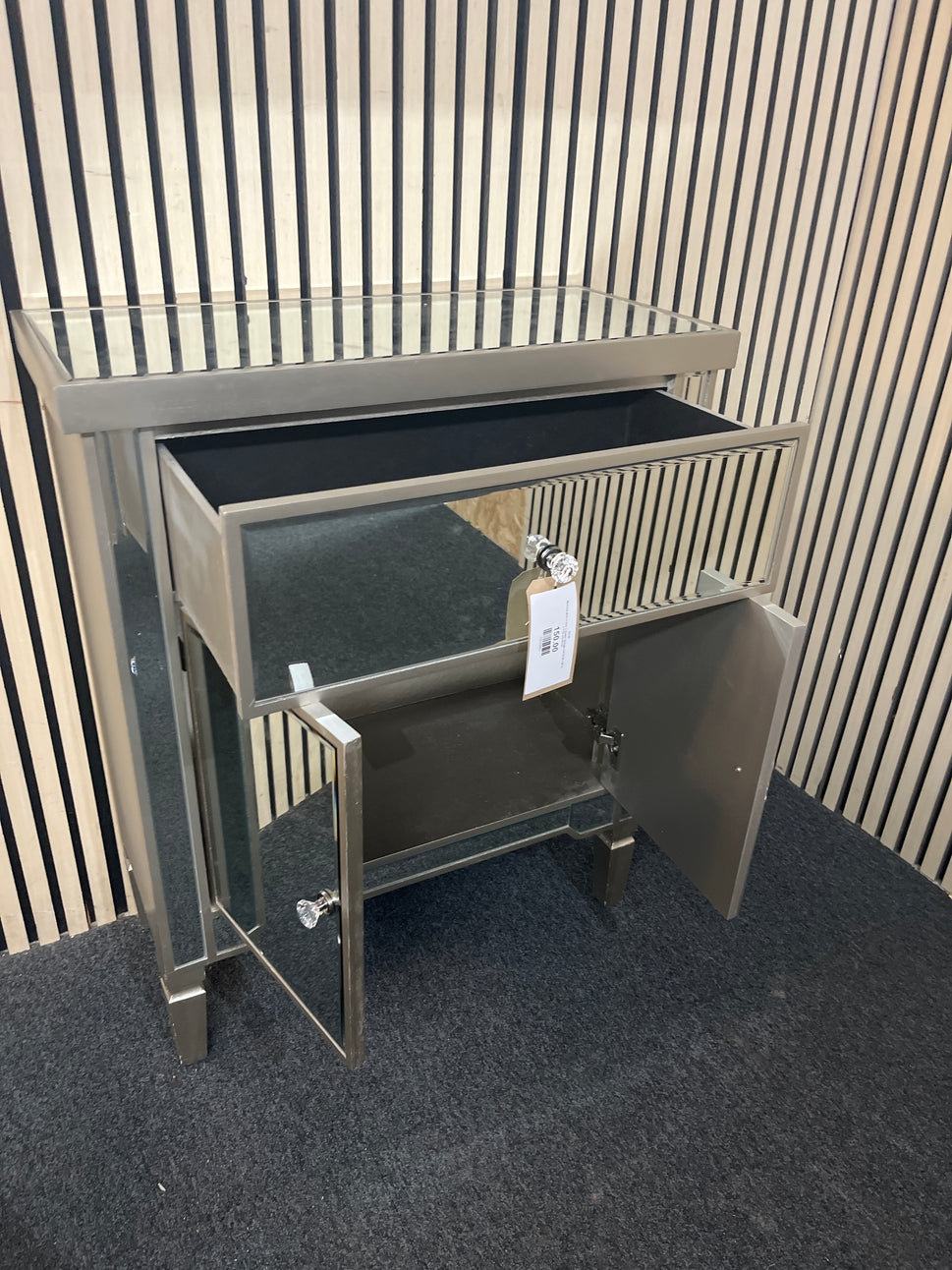 Mirrored glass 2 door 1 drawer storage unit (H 88 x W 72 x D 35 cm) 43735
