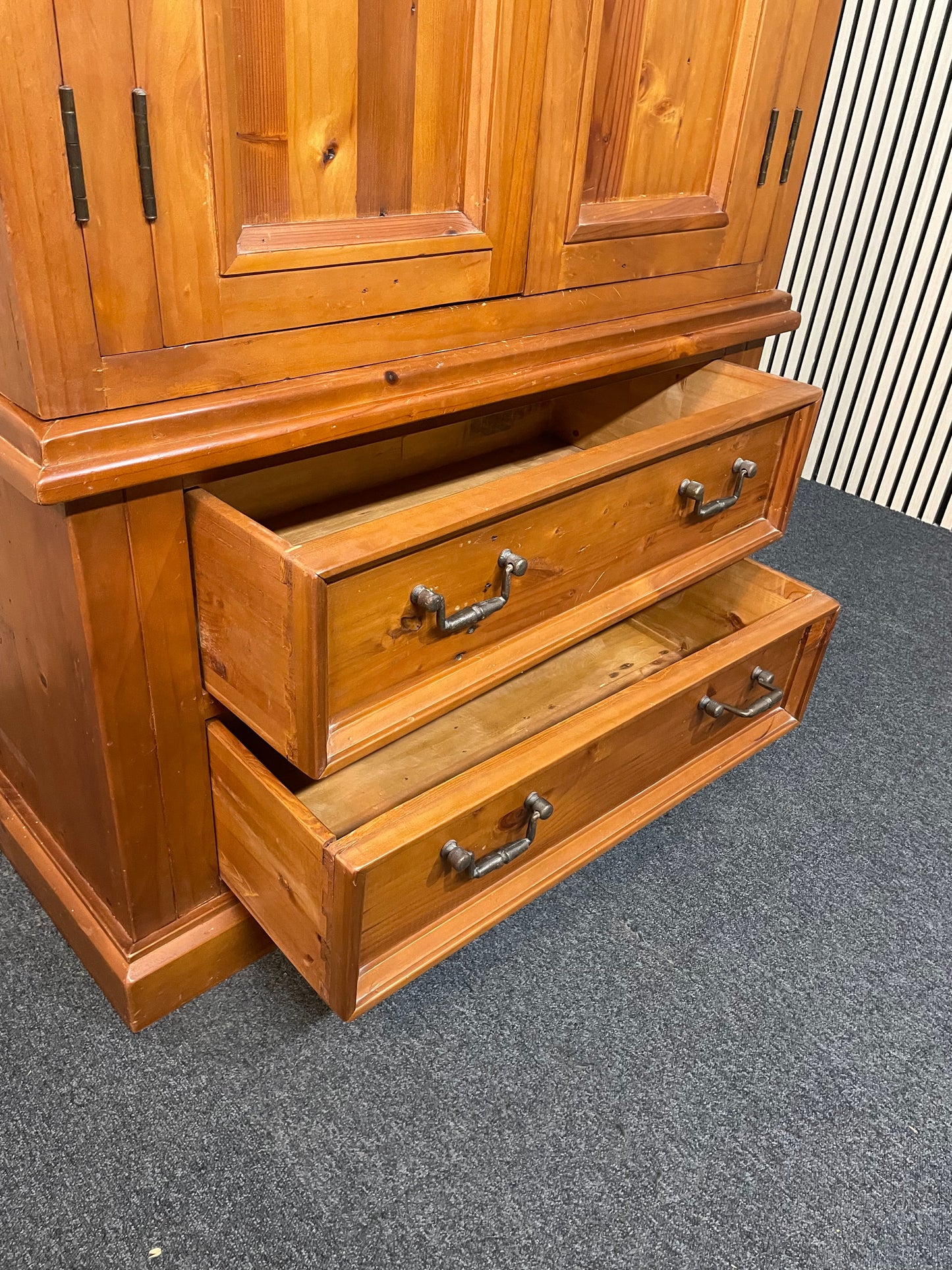 Natural solid pine ornate tall 2 door 2 drawer wardrobe with pelmet  (H 202 x W 105 x D 63 cm) 2425