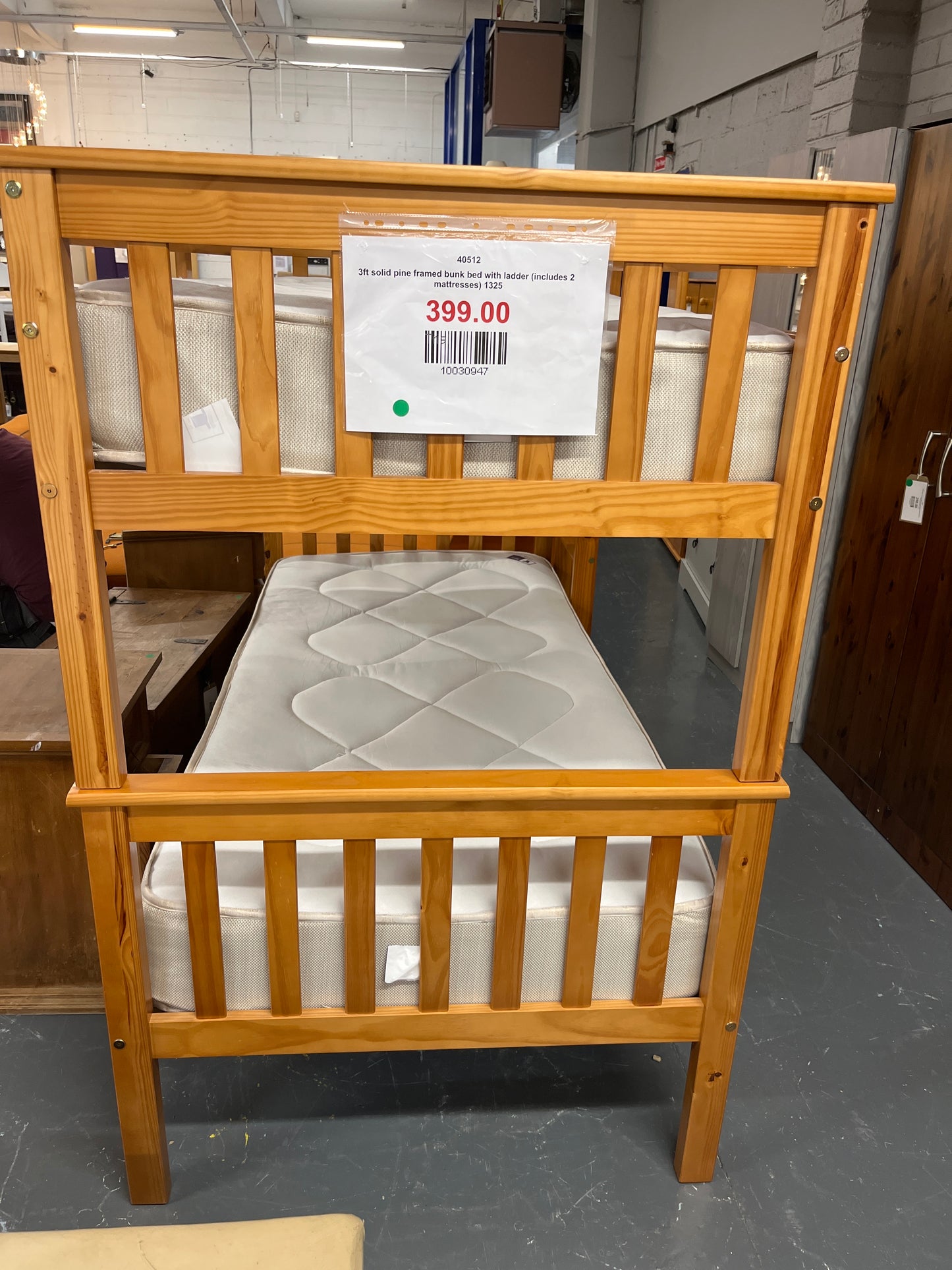 3ft solid pine framed bunk bed with ladder (includes 2 mattresses) 1325