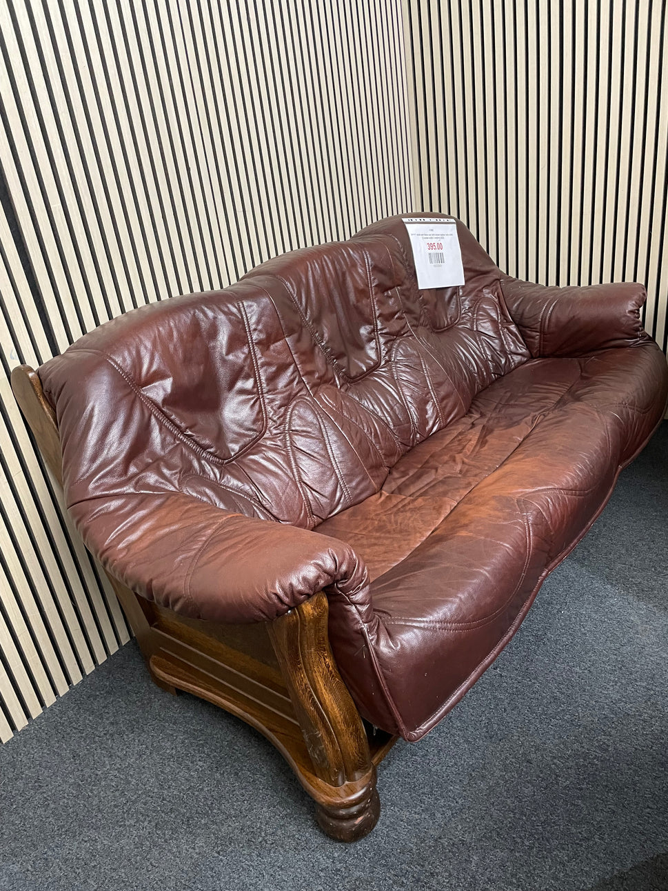 3+1+1  solid oak frame real dark brown leather sofa suite (3 seater width 3 meters) 4225