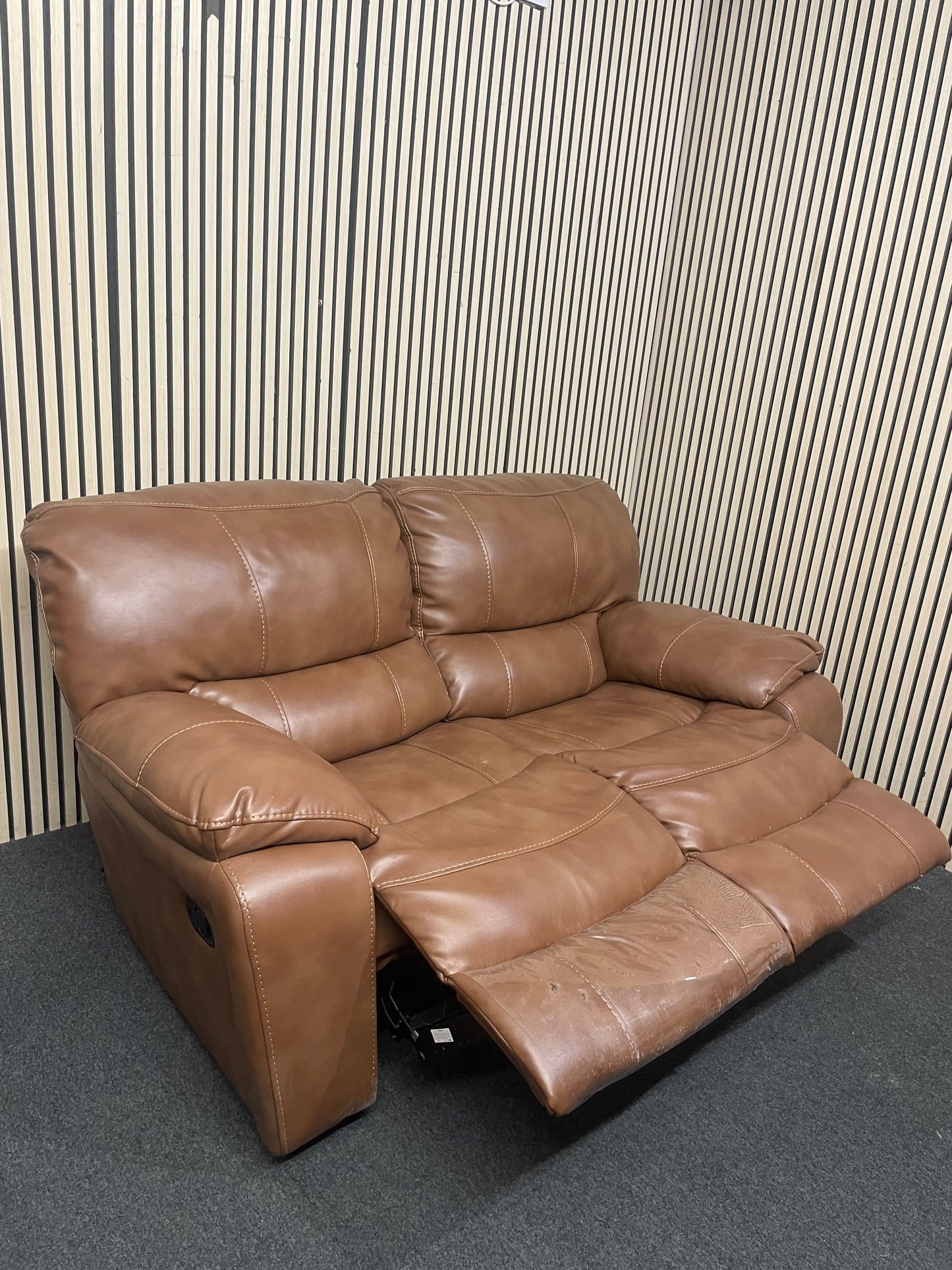 2 seater high back brown leatherette sofa  44113