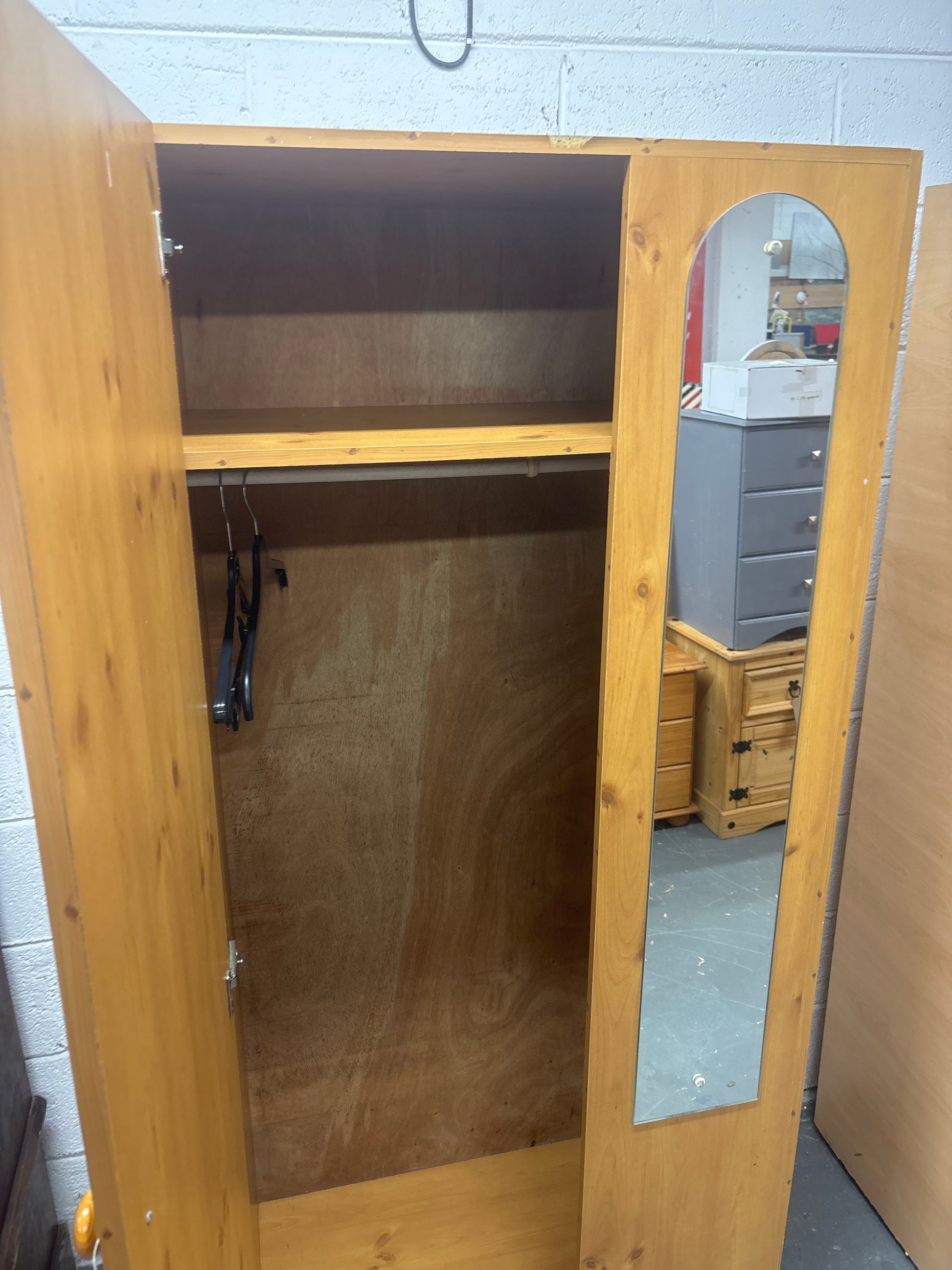 Tall pine laminate double 1 door wardrobe with mirror 1820Hx760Wx460D 3225