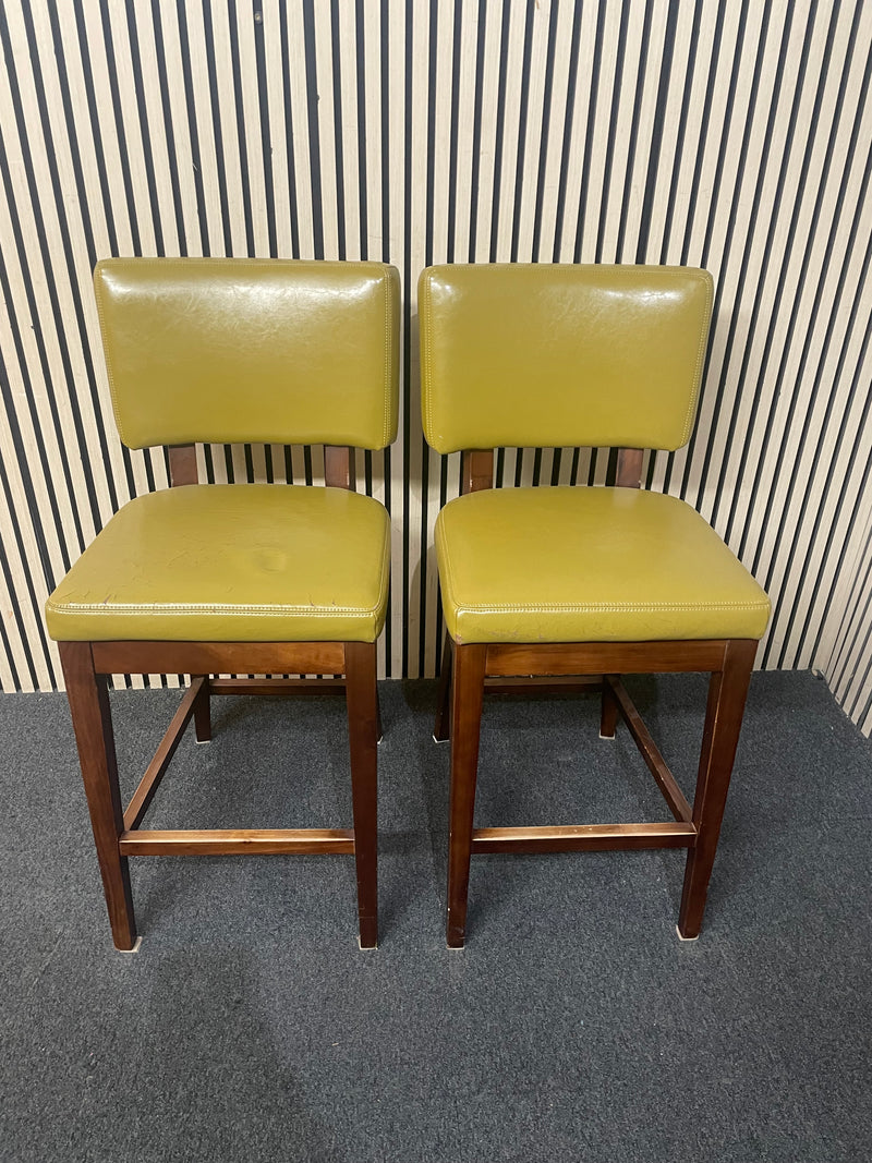 Green high back breakfast bar stool with walnut frame (SET OF 2)  44614