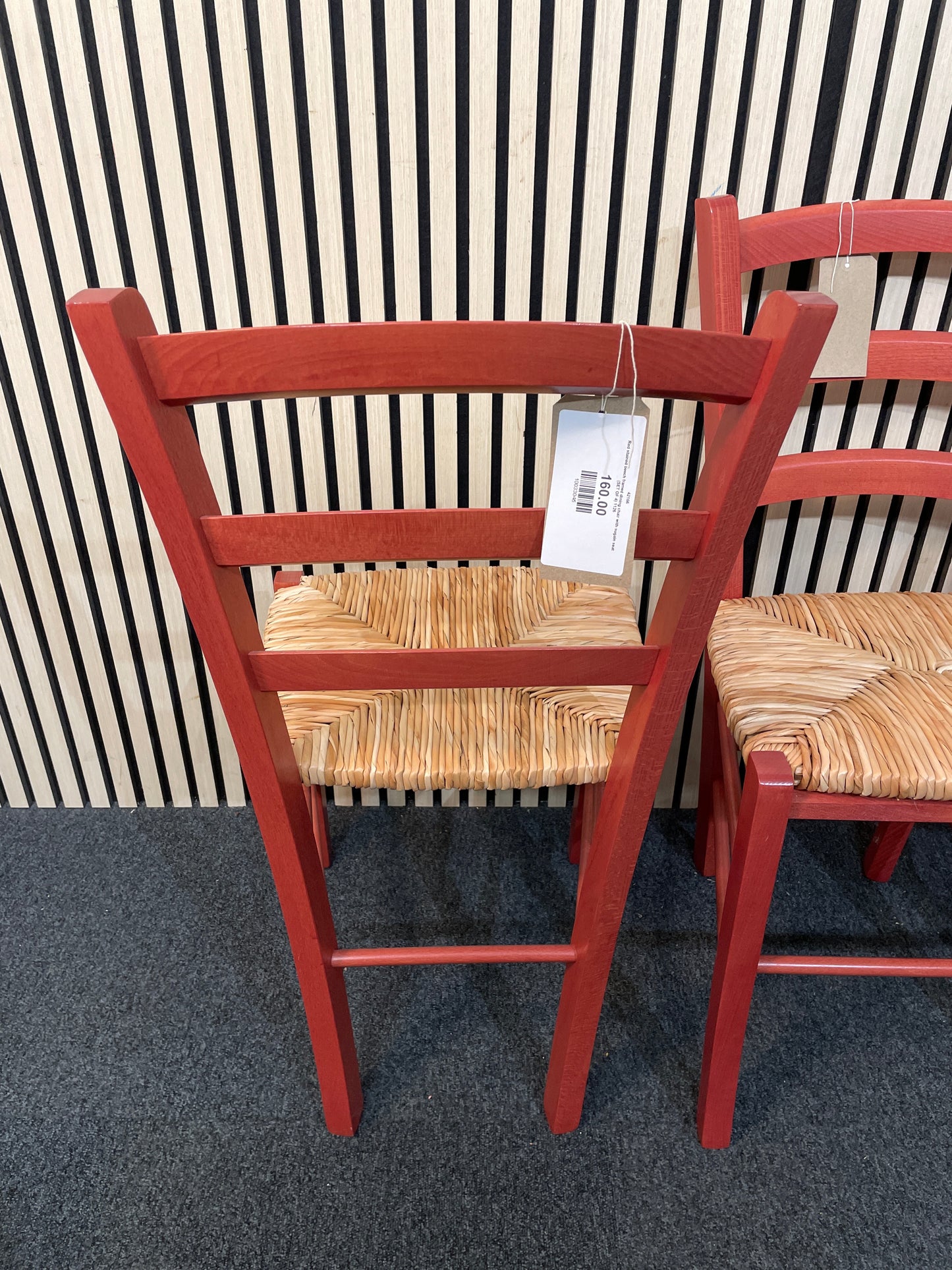 Red stained beech framed dining chair with sugain seat (SET OF 4) 1126
