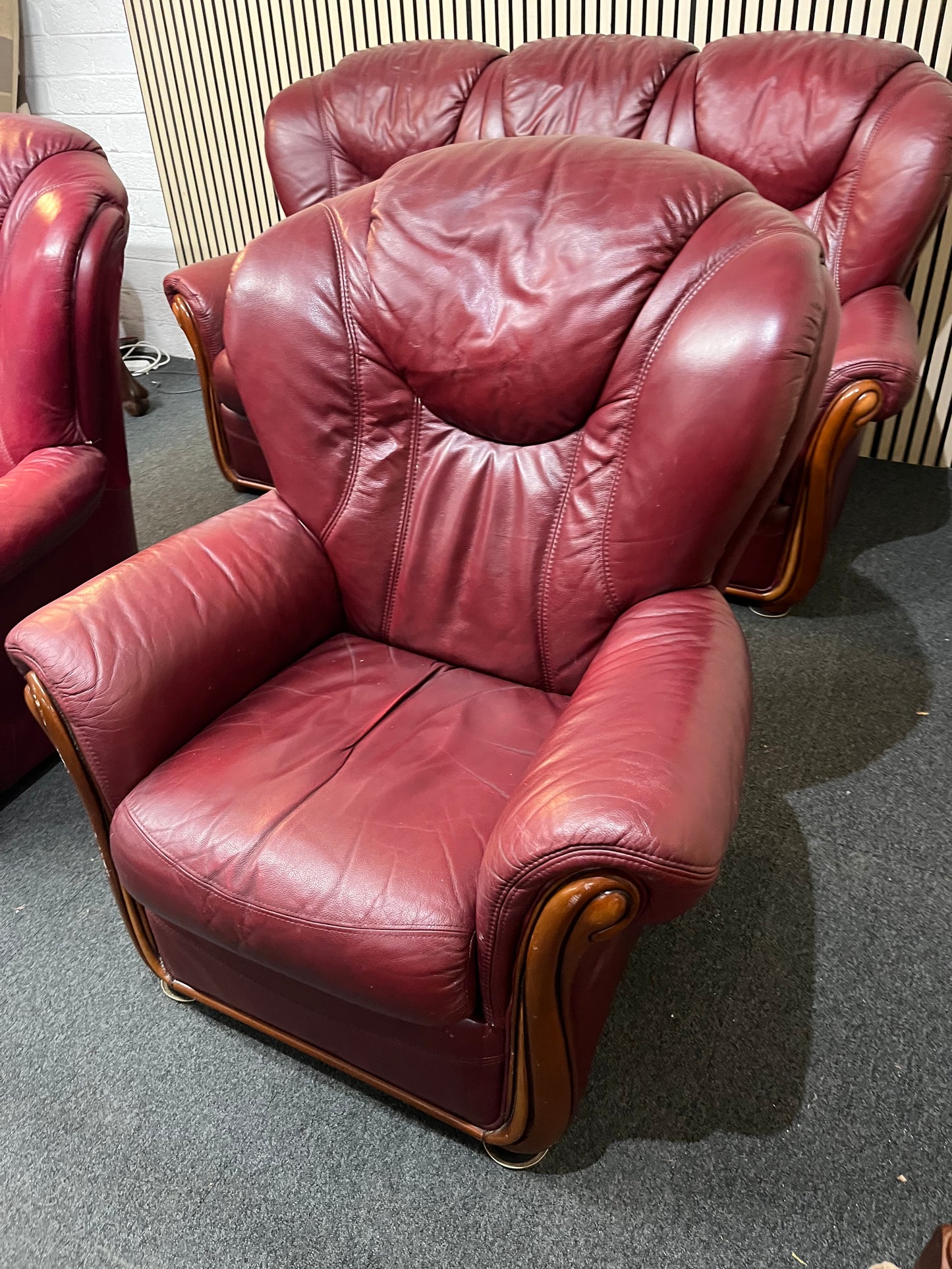 3+1+1 Wine leather Dutch Oak framed high back sofa suite  3126