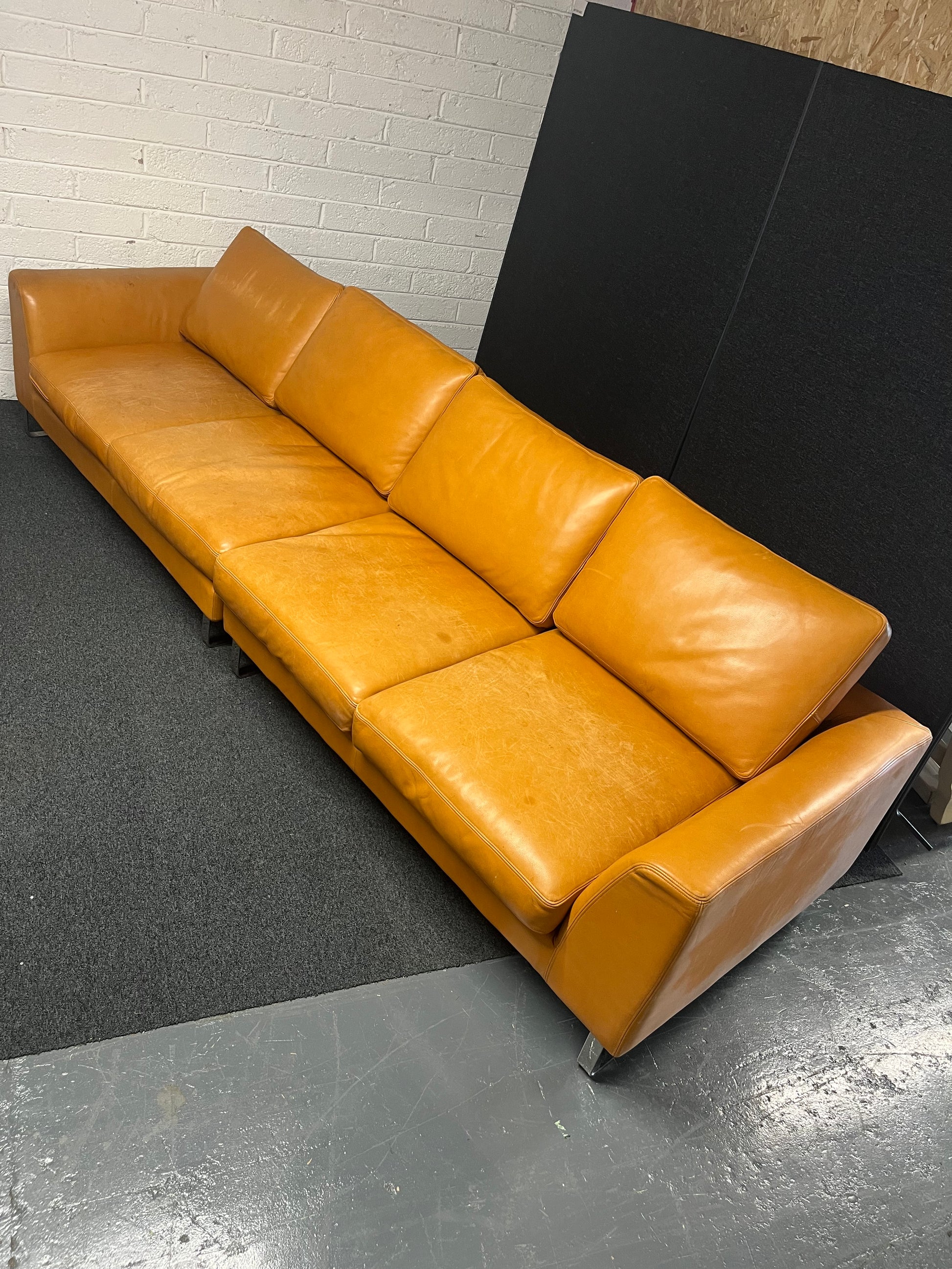 Large REAL tan leather sectional corner sofa suite (W 3260 x D 950 x Seat H 450 mm) 1225