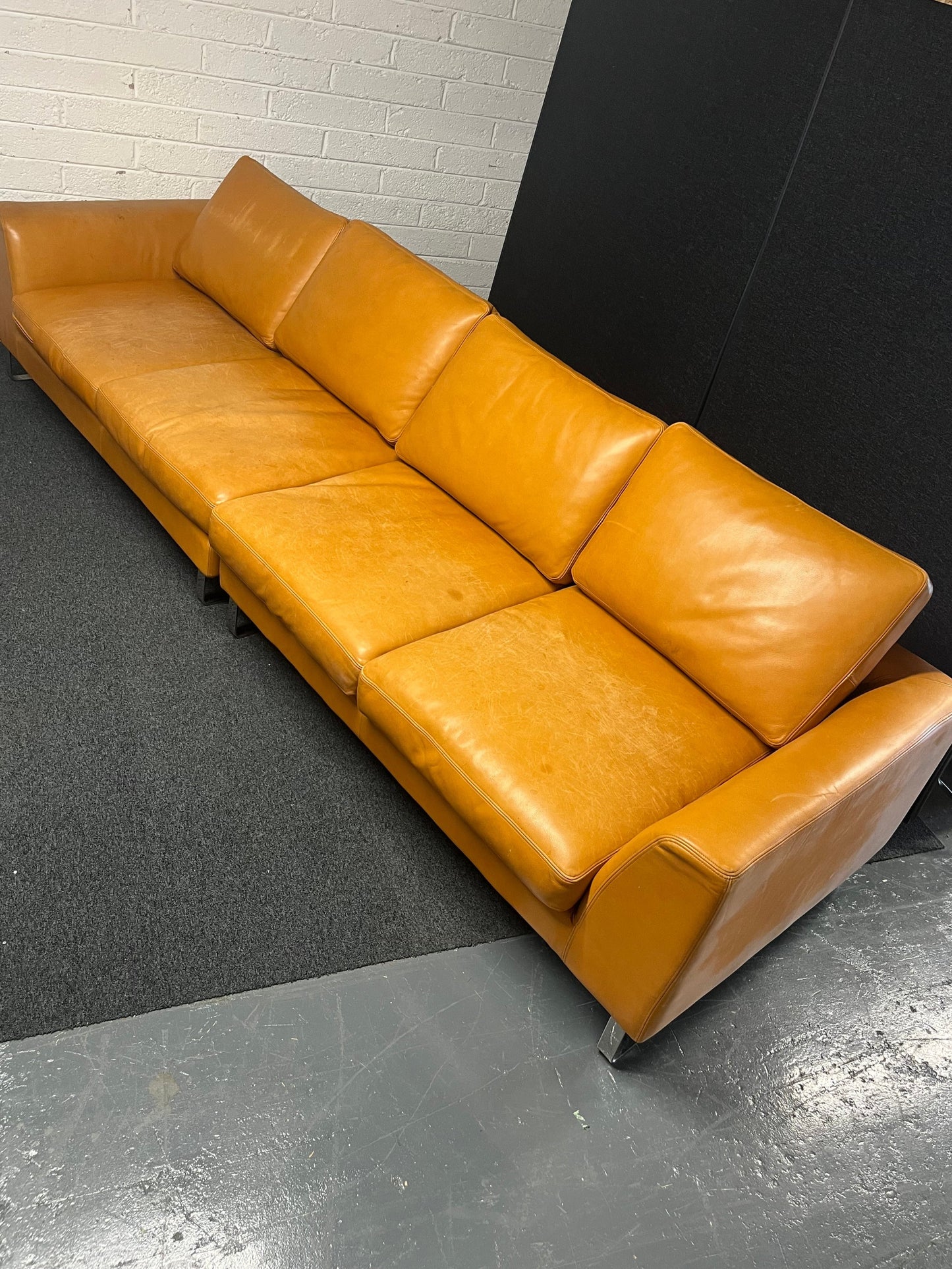 Large REAL tan leather sectional corner sofa suite (W 3260 x D 950 x Seat H 450 mm) 1225