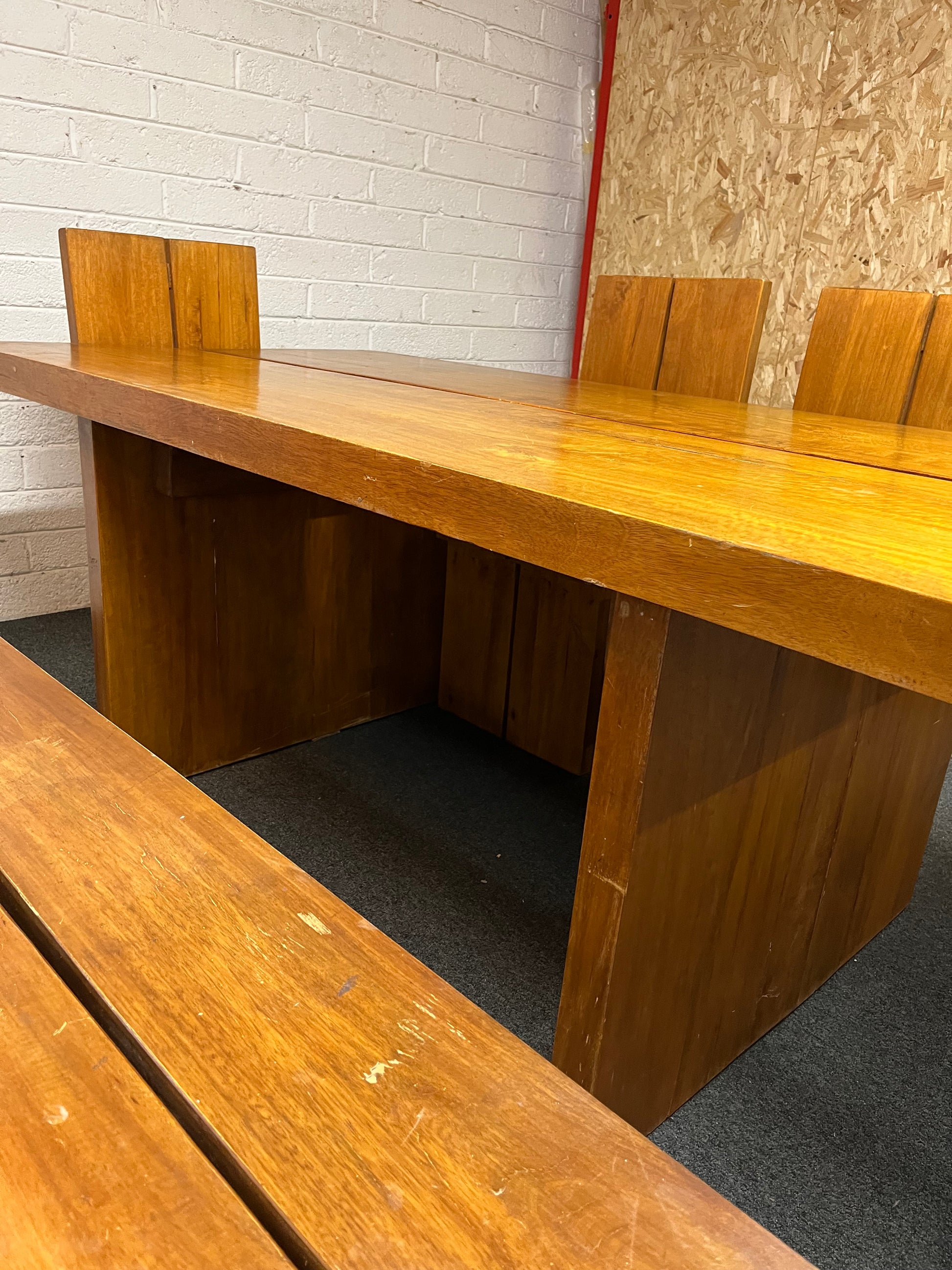 Solid wood large rectangular dining table (L 200 x W 101 cm) with 4 no. matching solid wood chairs and bench  1325