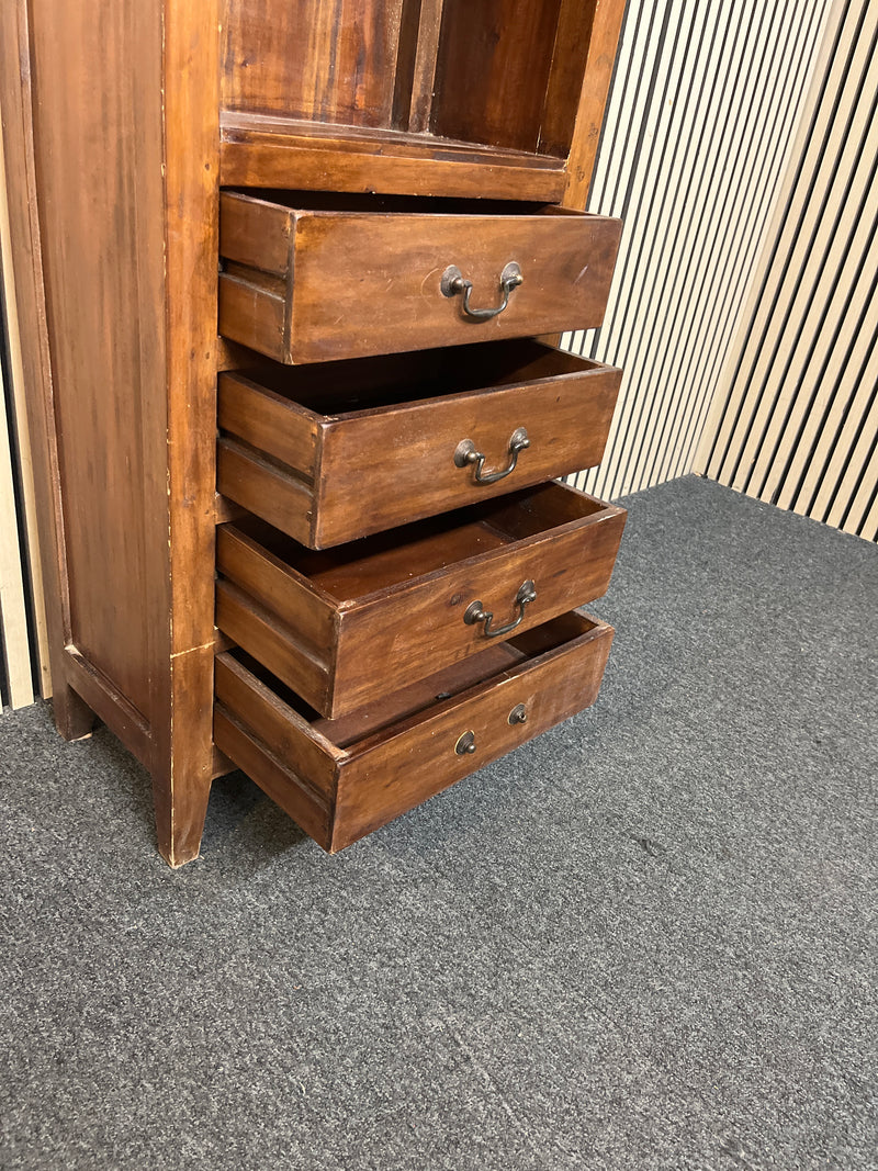 Tall solid wood unit featuring open shelving and bottom drawers. (H 180 x W 58 x D 33 cm)  44590
